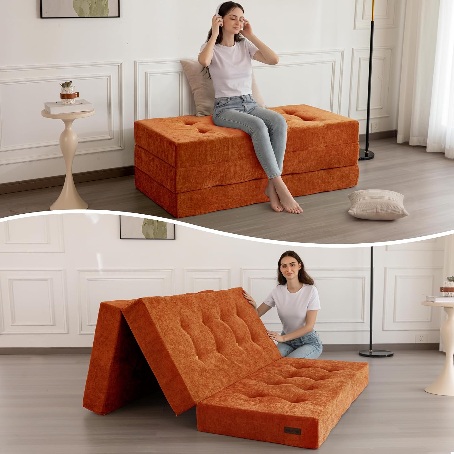 6" Folding Sofa Bed for Floor, Tufted Tri-Fold Floor Mattress - Image 5