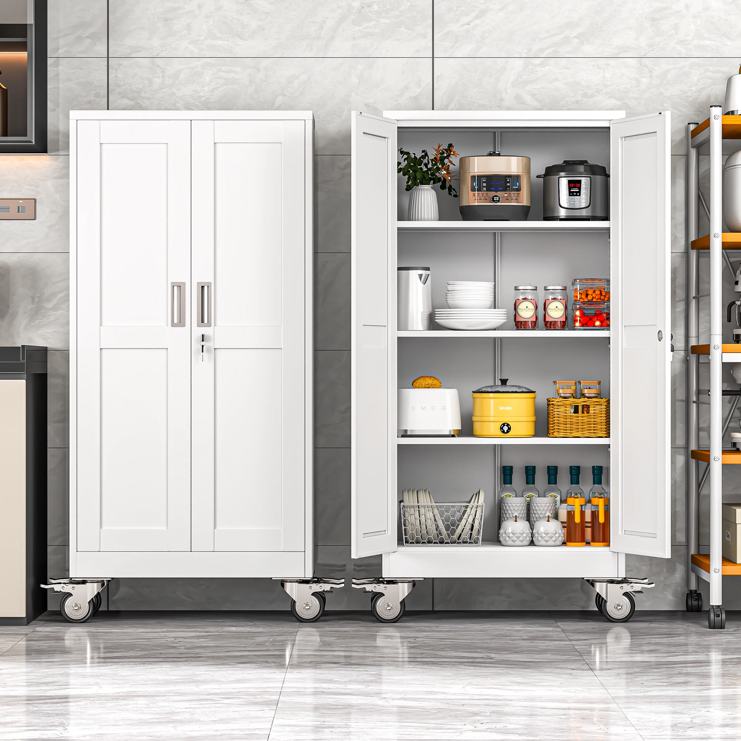 Erosoei 75"H Metal Garage Storage Cabinet with Wheels, Tool Storage Cabinet with 5 Adjustable Shelves - Image 23