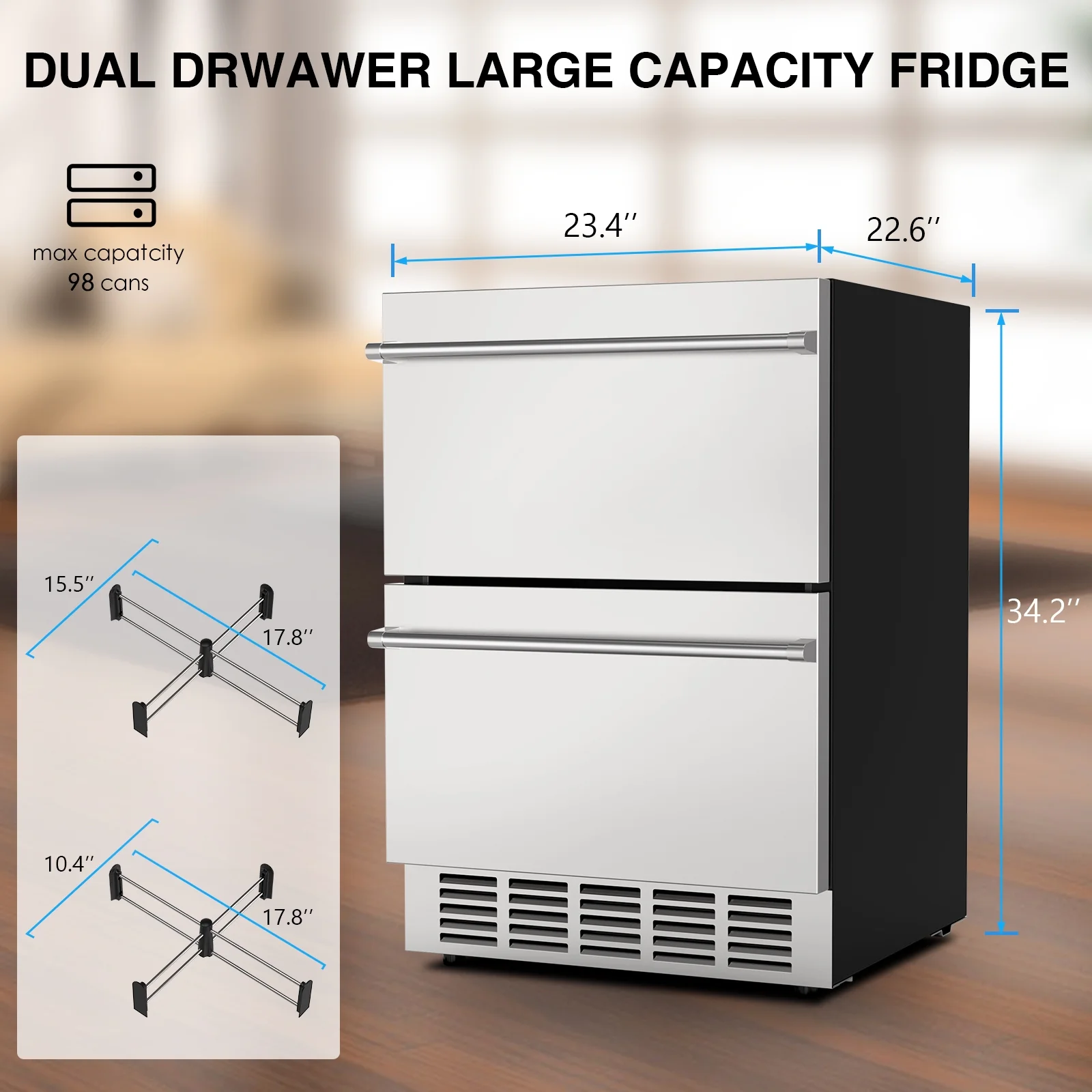 QAUSOU 24 Inch Under Counter Double Drawer Fridge, Weather Proof Stainless Steel Outdoor Beverage Refrigerator for Patio - Image 2