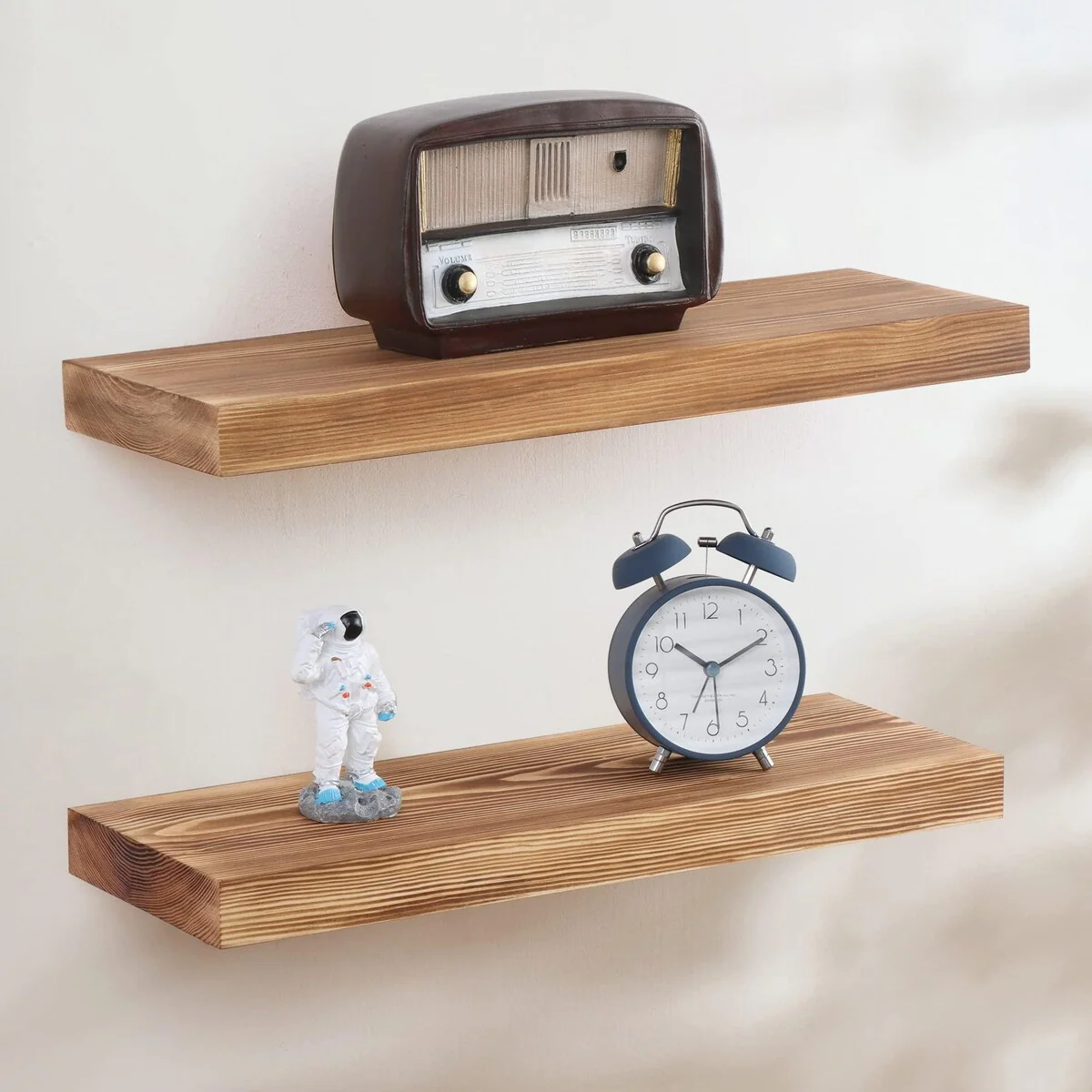 Set of 2 Handcrafted European Pine Floating Wall Shelves, Natural Rustic Wood - Image 10