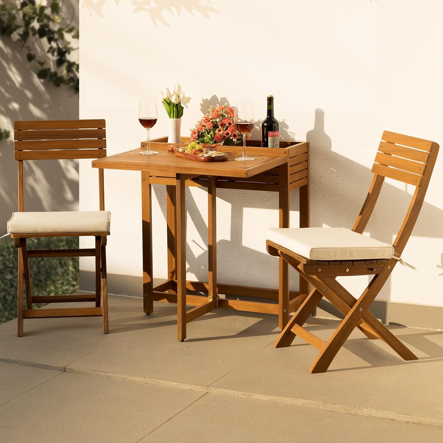 Heavy Duty 500lbs Weight Capacity Wicker Bistro Table and Chairs Set of 2 with Premium Olefin Fabric Soft Cushions - Image 6