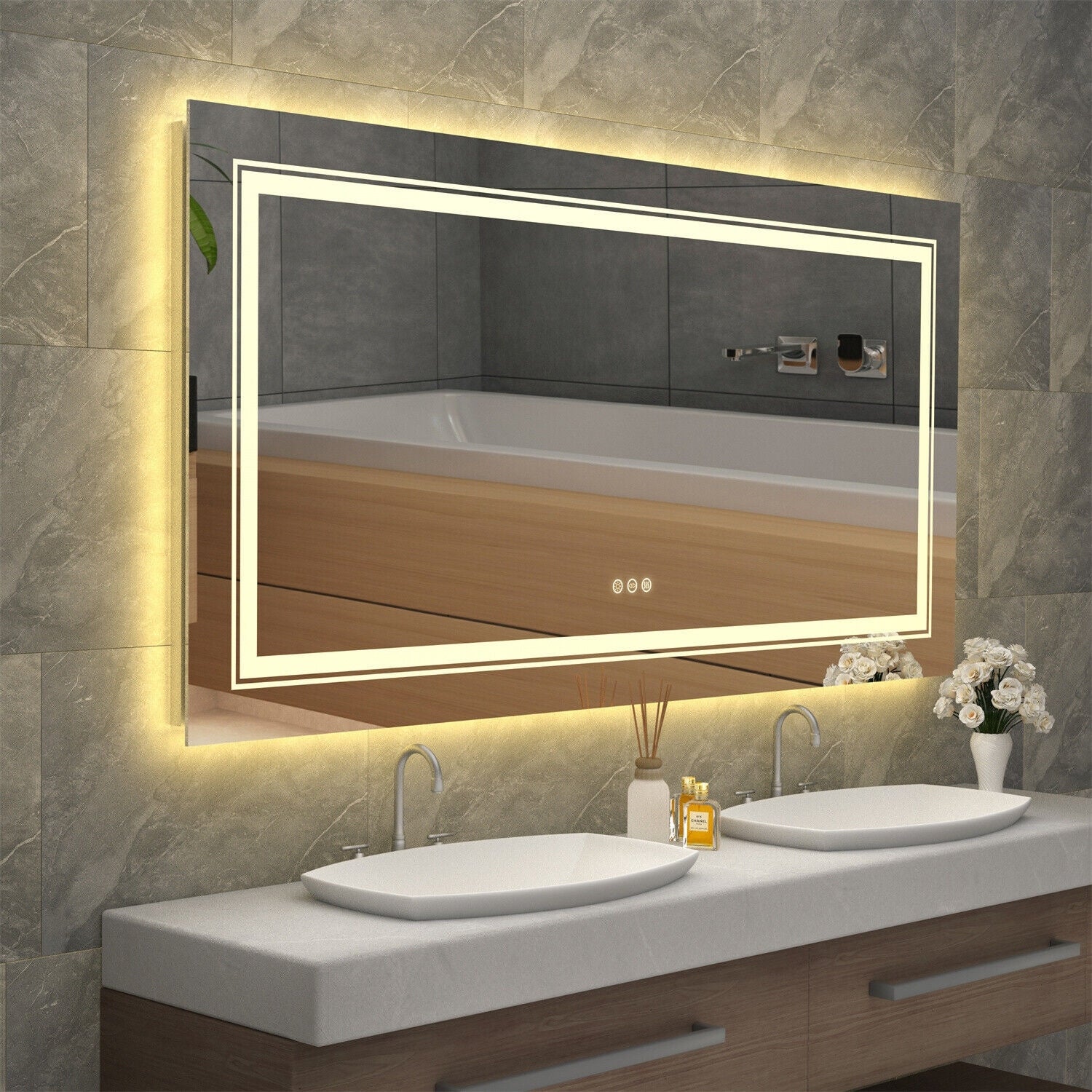 Extra Large LED Lighted Bathroom Mirror, Anti-Fog Wall Mounted Vanity Mirror with 3 Colors - Image 16