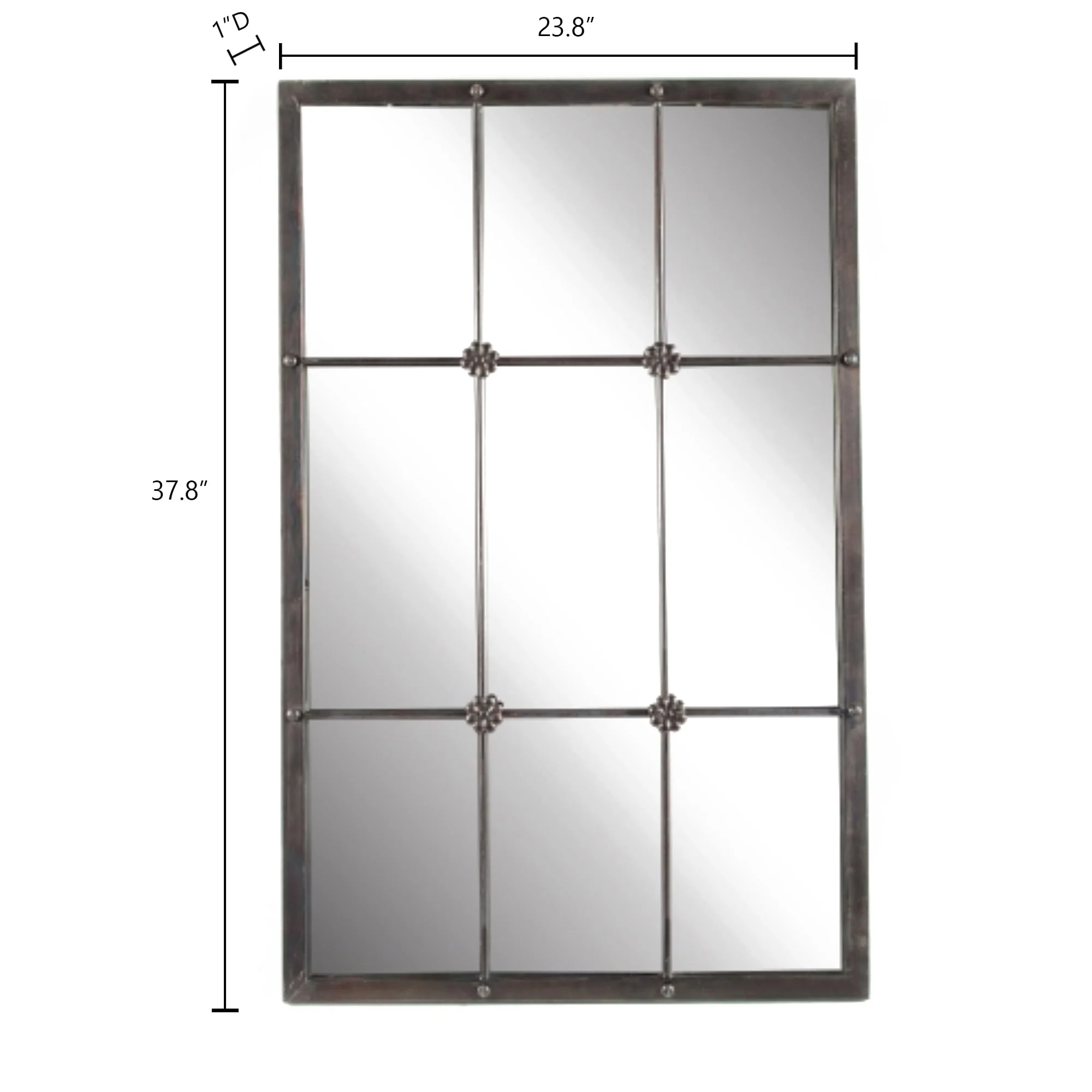Rustic Brown Windowpane Wall Mirror with Metal Frame, 37.75" H x 23.8" W - Image 7