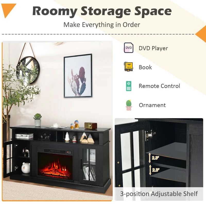 58" TV Console with 23" Fireplace Insert, Fireplace TV Stand for TVs up to 65 Inches, 1400W Electric Fireplace Heater - Image 7