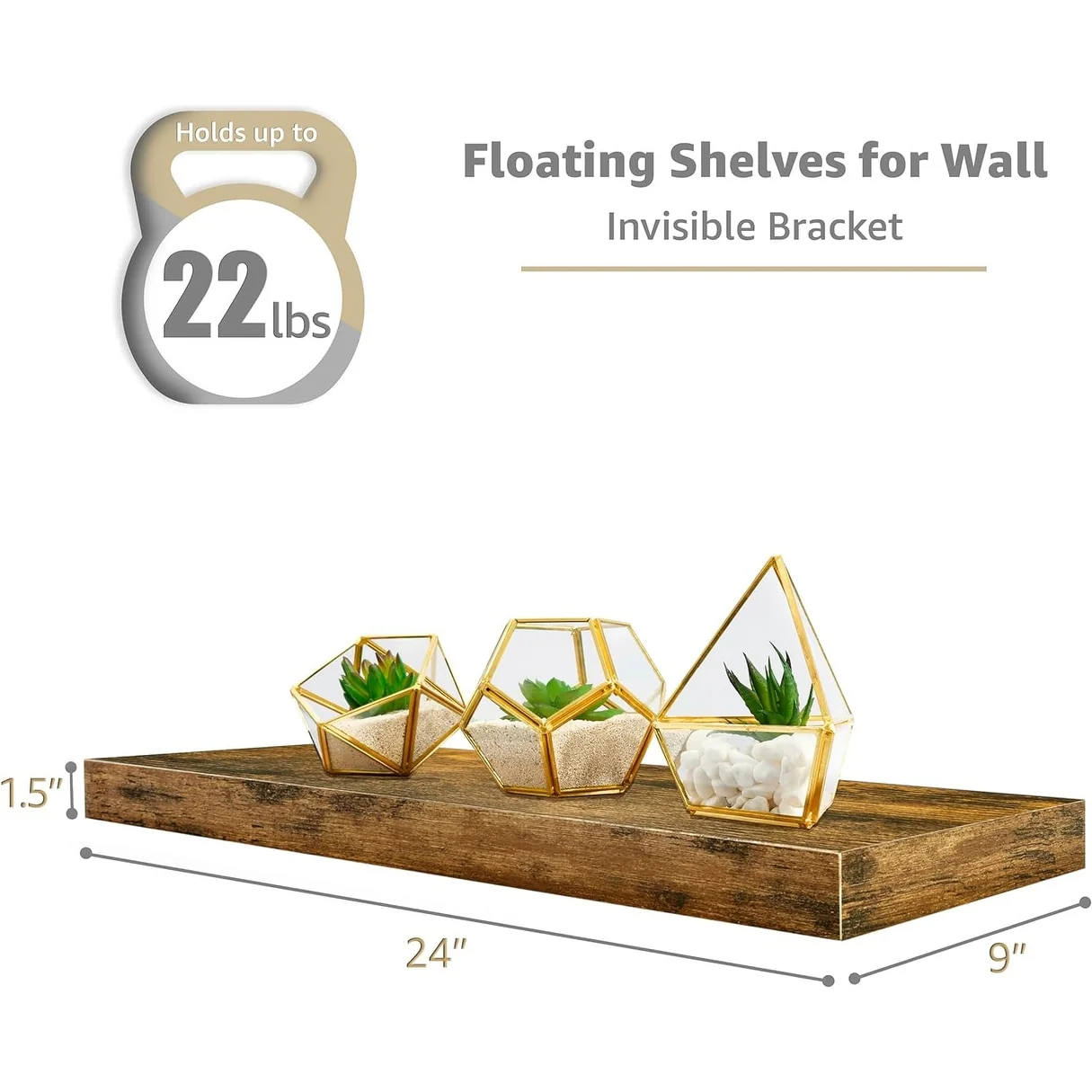 Set of 3 Floating Wood Wall Shelves, Wall Mounted Display and Storage Shelves with Invisible Brackets for Books and Home Decor - Image 12