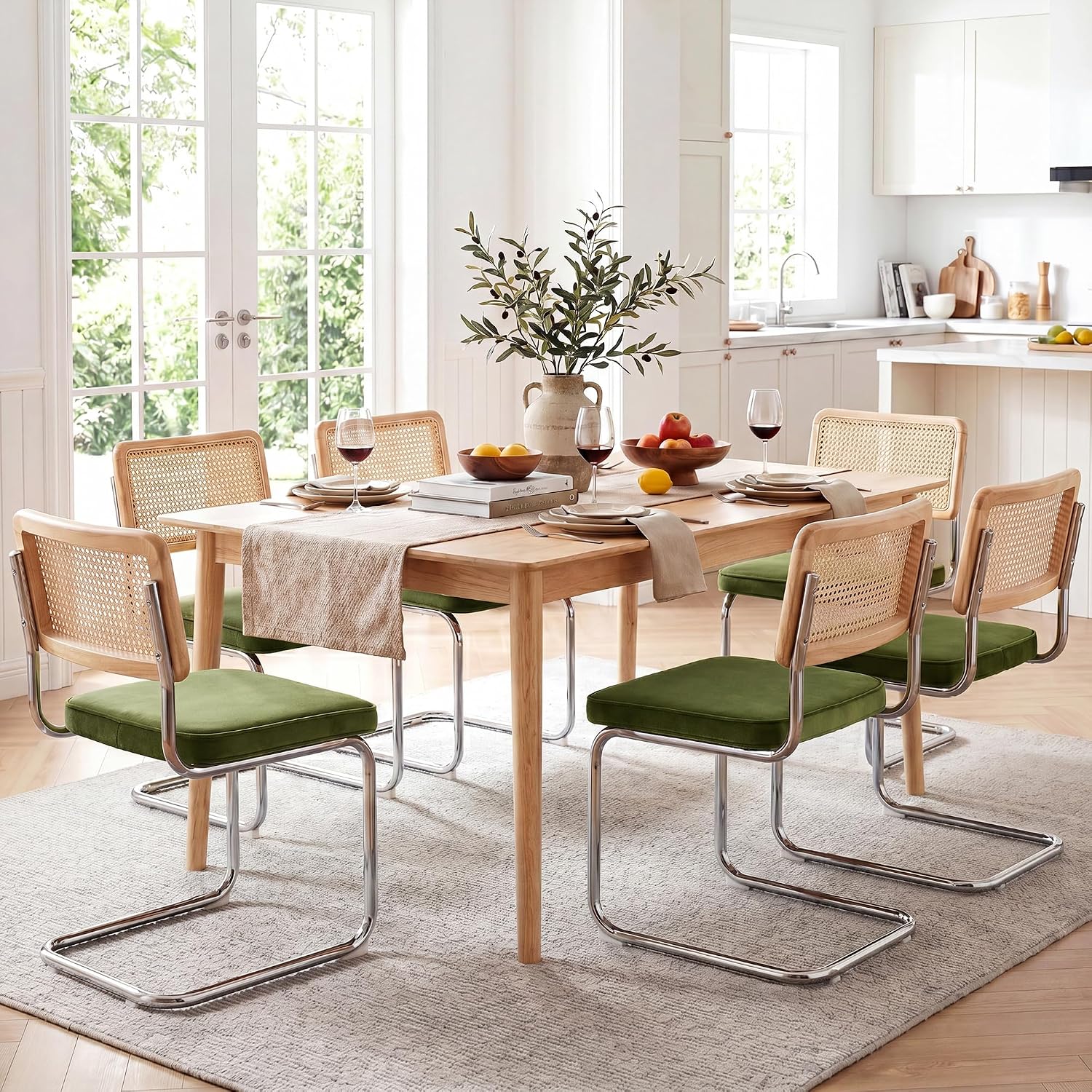 Natural Rattan Dining Chairs Set of 2, Modern Cesca Kitchen Chair - Image 4