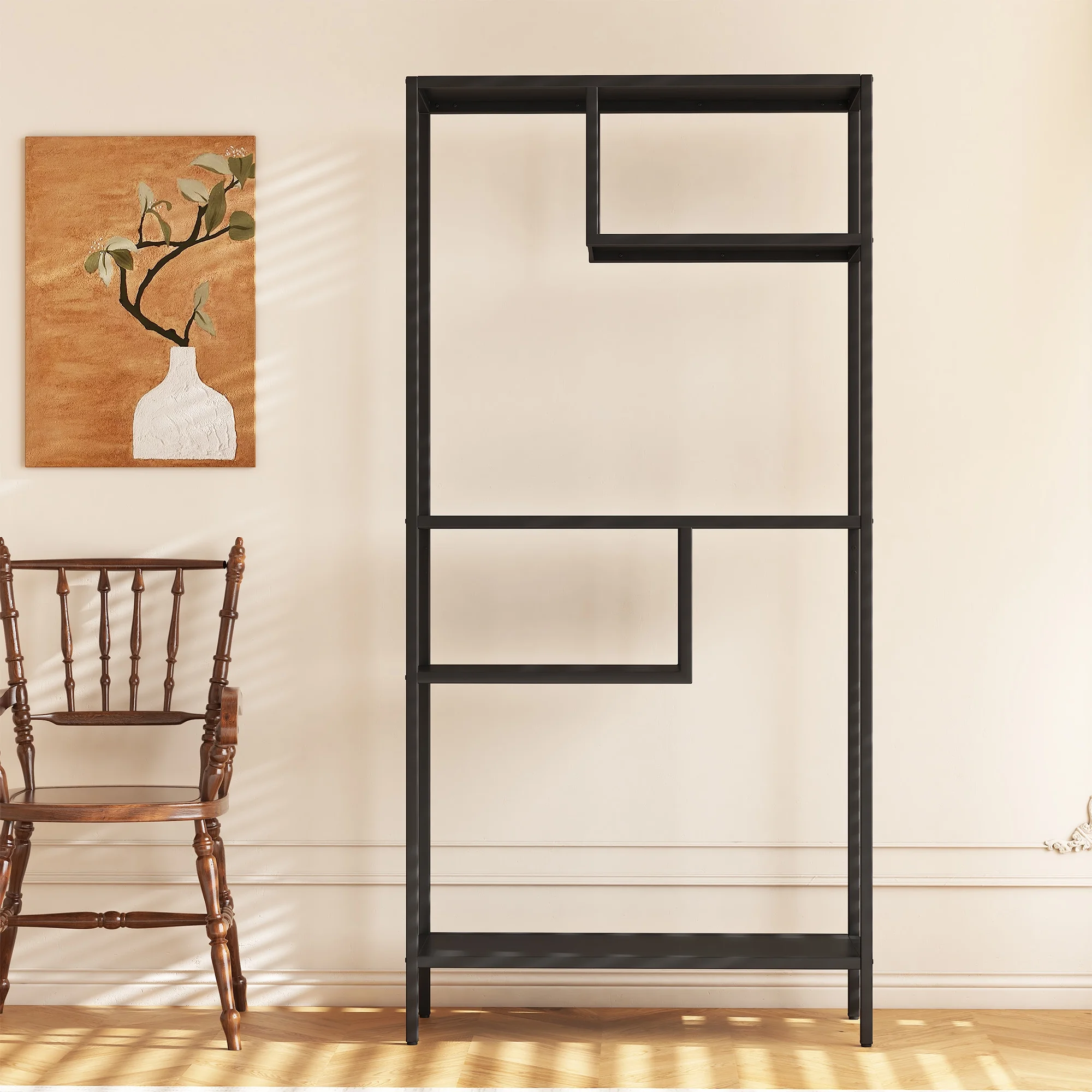 Modern Storage Shelf with 4 Compartments & Metal Legs, Freestanding Organizer,Book Shelves Display Shelves for Living Room, Bedroom, Home Office - Image 9