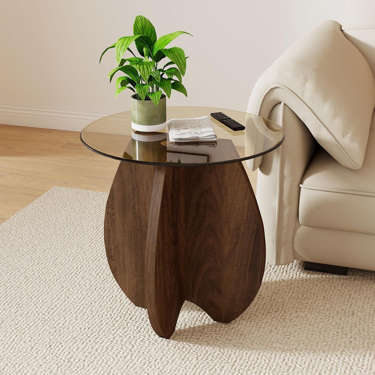 Pumpkin-Shaped Coffee Table with MDF Frame & Amber Tempered Glass Top - Image 3