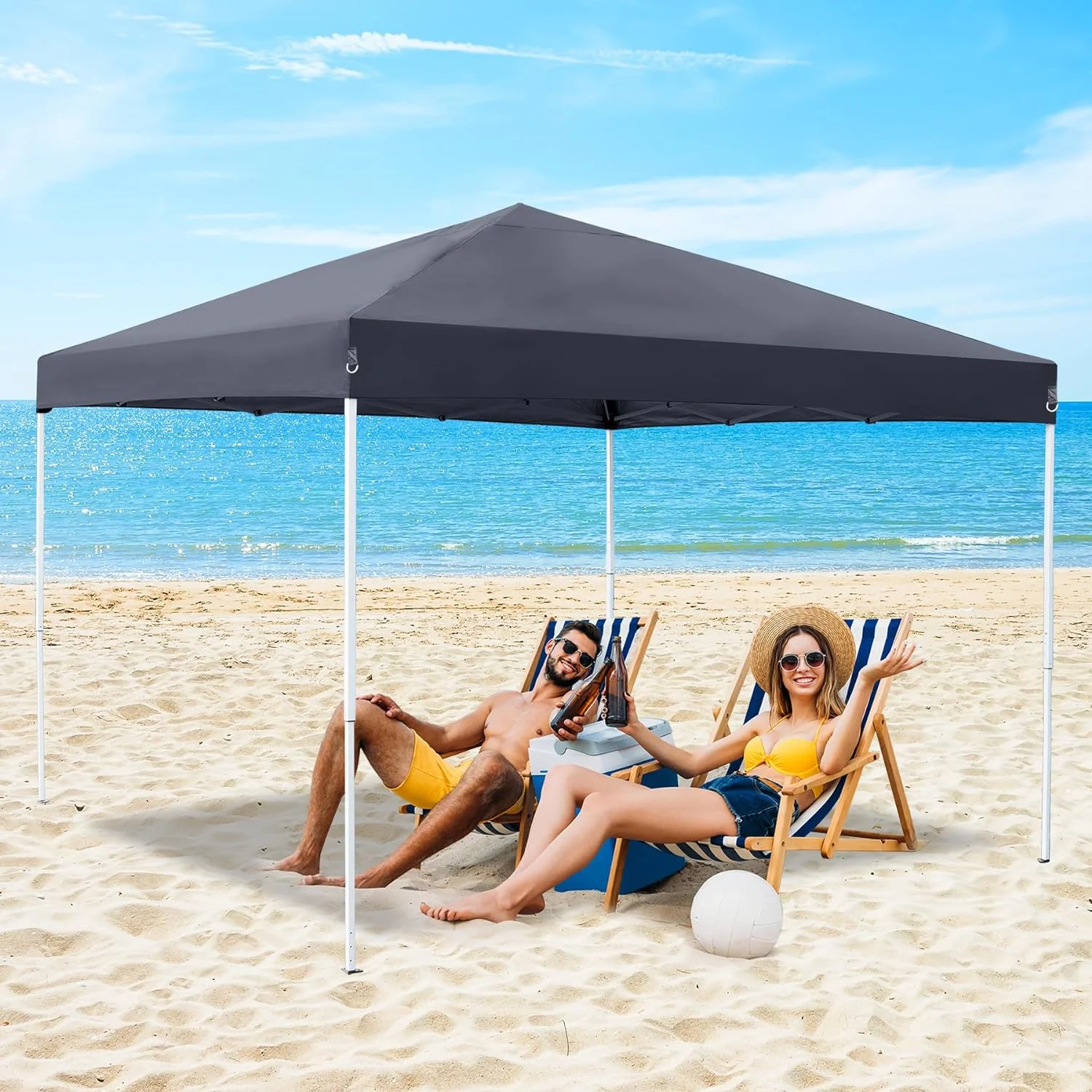 10 X 10ft Pop Up Canopy Tent Easy Set up Outdoor Instant Straight Legs Portable Gazebo Shelter with Wheeled Bag for Camp Beach Patio and Garden (Grey) - Image 9