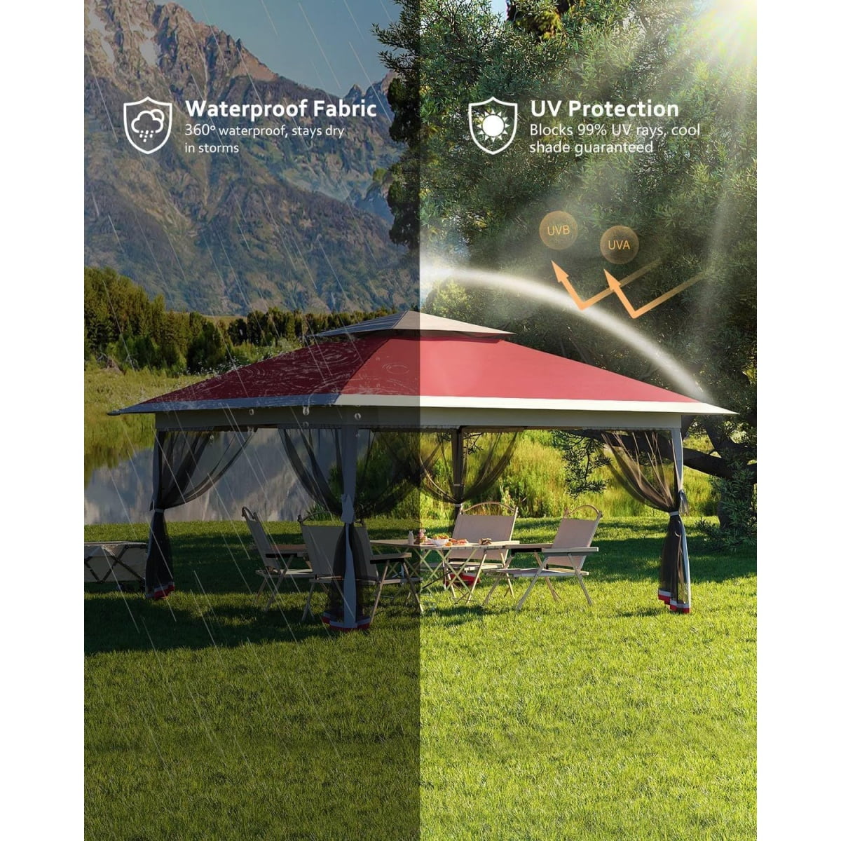 13x13FT with Expansion Bolts, Canopy Tent, Heavy Duty Party Tent & Shelter with Double Roofs, Mosquito Nettings and Privacy Screens Tent for Party, Wedding, Outdoor Dining, Patio, Backyar - Image 21