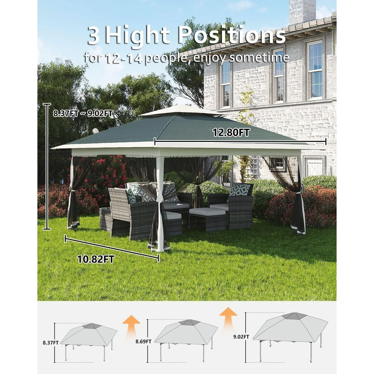 13x13FT with Expansion Bolts, Canopy Tent, Heavy Duty Party Tent & Shelter with Double Roofs, Mosquito Nettings and Privacy Screens Tent for Party, Wedding, Outdoor Dining, Patio, Backyar - Image 52