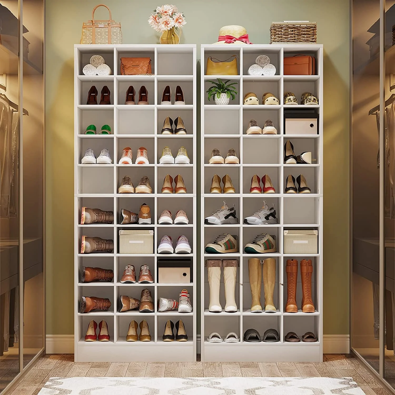10-Tier Tall Shoe Cabinet, 30-Pair White Wood Shoe Storage Rack for Entryway and Closet - Image 19