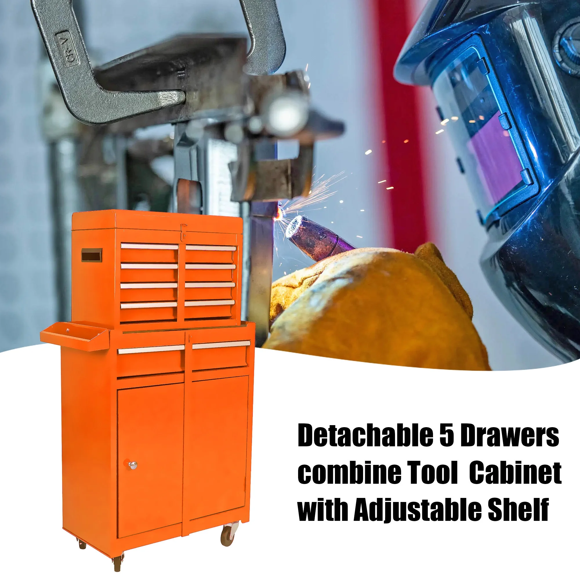BTMWAY 5-Drawer Rolling Tool Storage Cabinet with Detachable Top Tool Box, Tool Chest with Universal Lockable Wheels, Metal Tool Cart for Garage, Workshop, Barbershop,red - Image 16