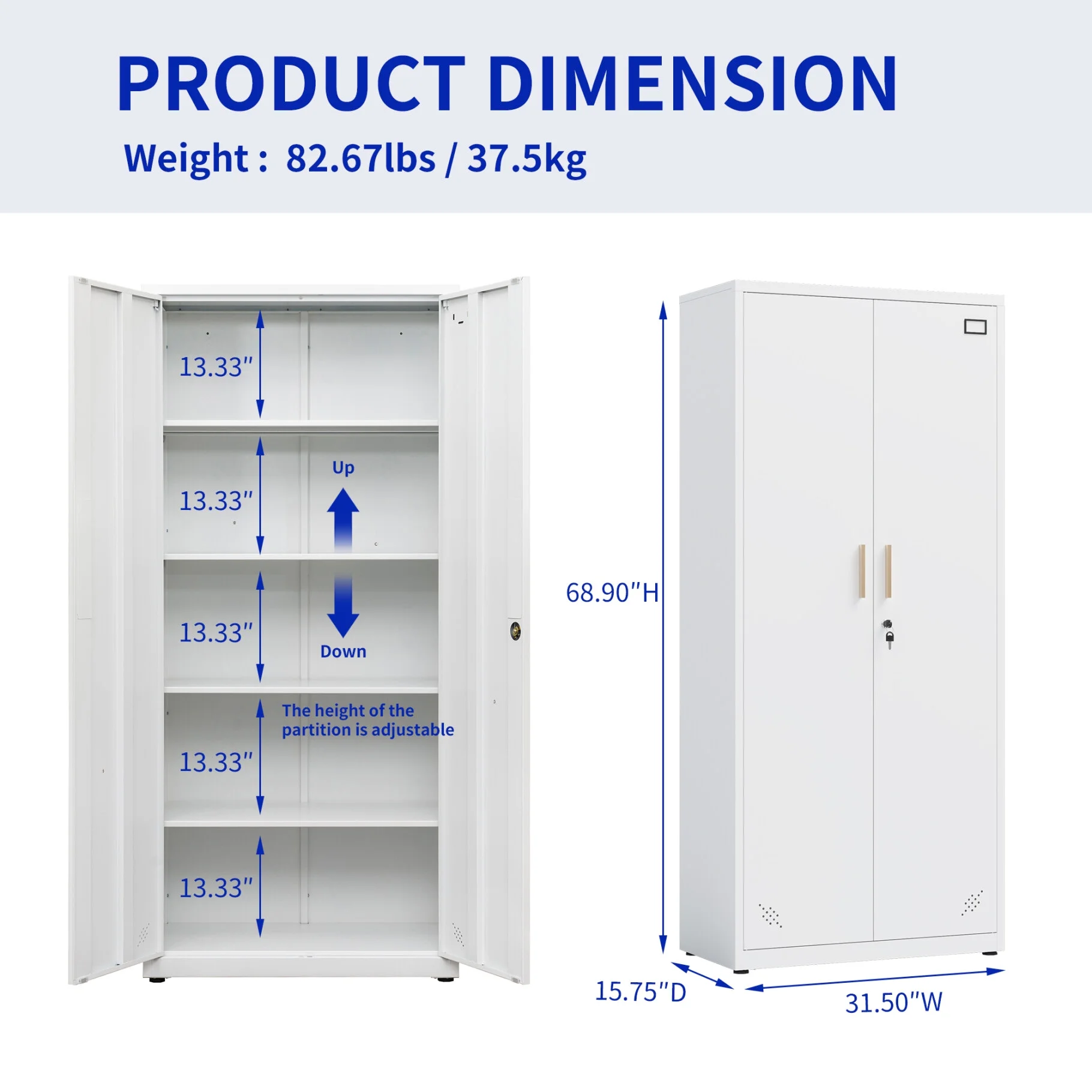 31.5" Metal Storage Cabinet with 2 Doors and 2 Adjustable Shelves, Garage Storage Cabinet with Metal Handles, Metal File Cabinet for Home Office School Gym, Black - Image 31