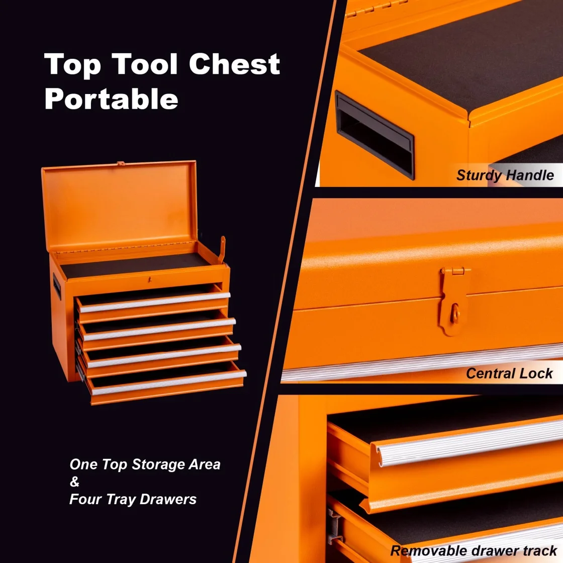 5-Drawer Rolling Tool Chest, 2 in 1 Detachable Tool Box with Lockable Wheels, Adjustable Shelf, and Liner for Garage and Workshop Storage (Yellow) - Image 4