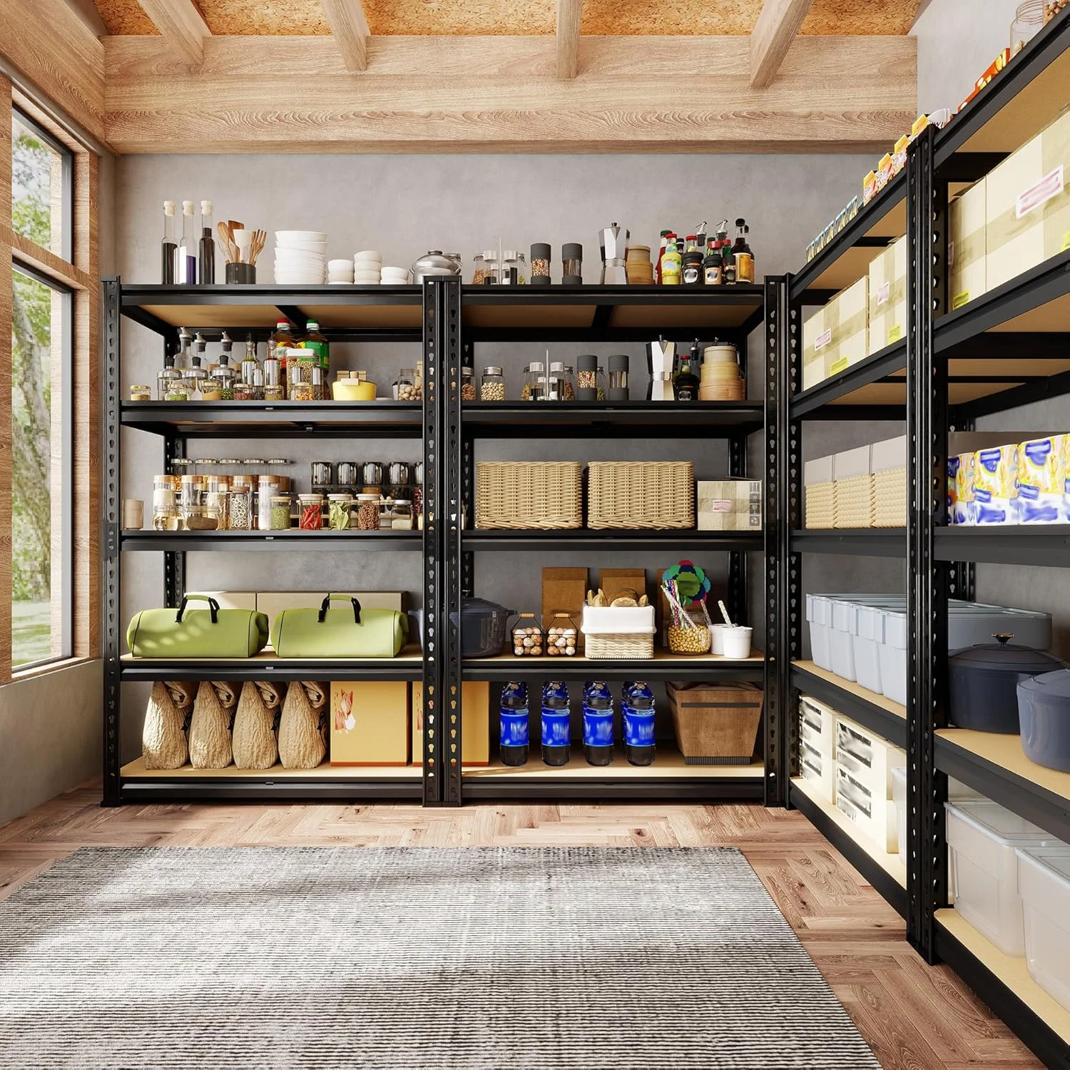 72.12" H Garage Shelving, Storage Shelves Load 2100LBS, 5-Tier Adjustable Shelving Unit with Thickened Wooden Boards for Multiple Scenarios, 72.12" H x 35.55" W x 11.85" D, Black - Image 8