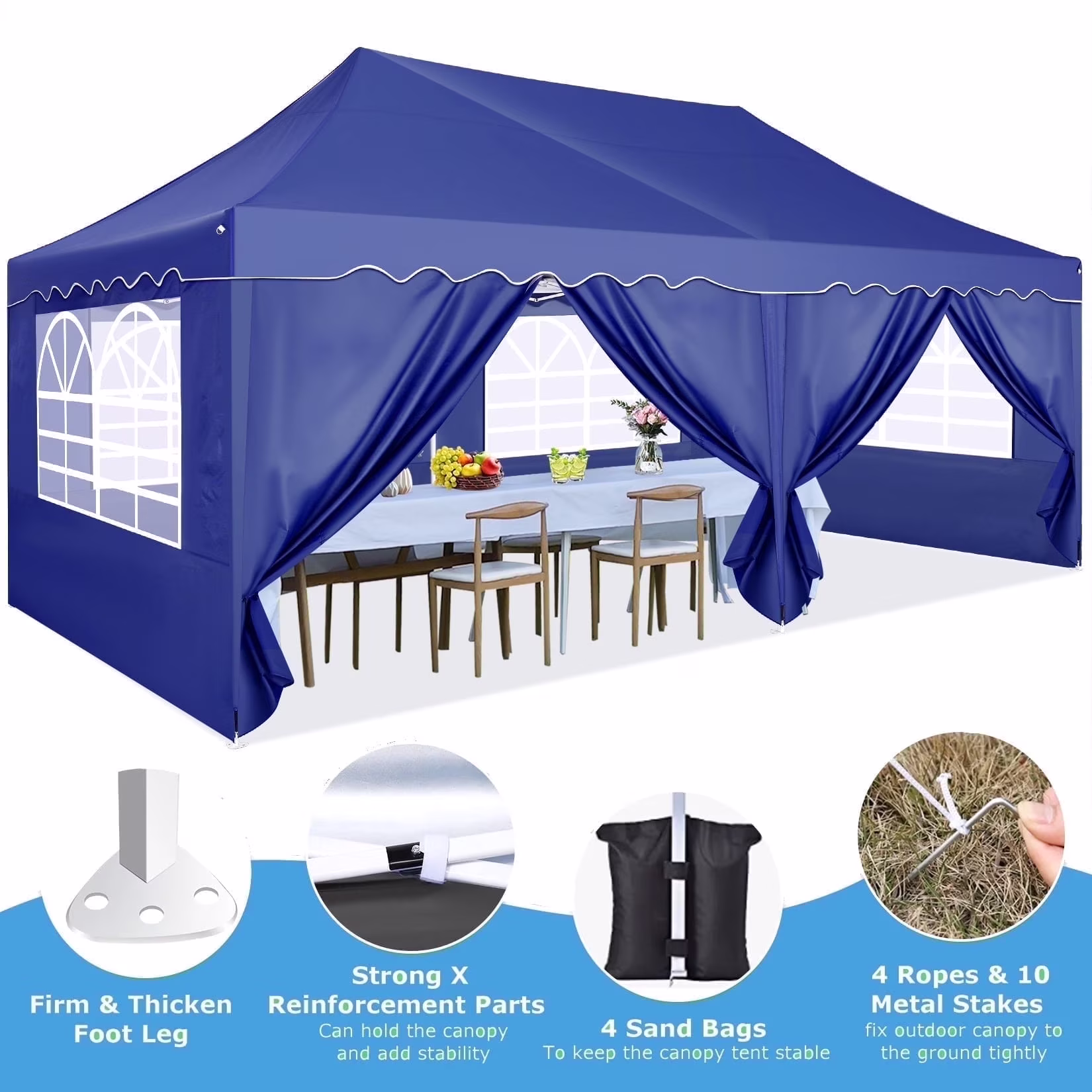 HOTEEL Canopy 10'x20' Pop Up Canopy Tent Heavy Duty Waterproof Adjustable Commercial Instant Canopy Outdoor Party Canopy Parties,Wedding,Outside Patio,Event,Backyard,White - Image 13