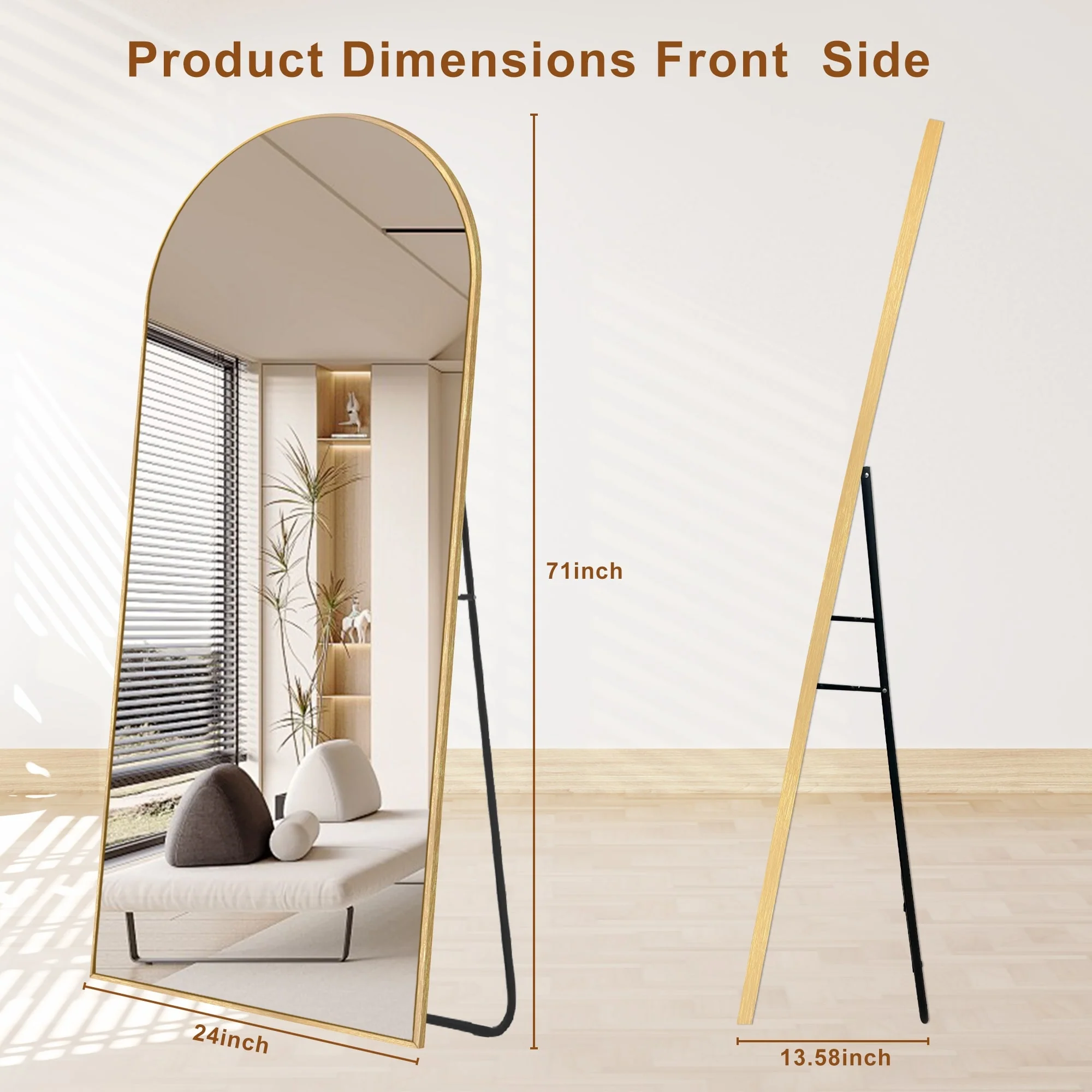 Modern Arched Full Length Floor Mirror, Aluminum Alloy Frame Standing Full Body Mirror - Image 52