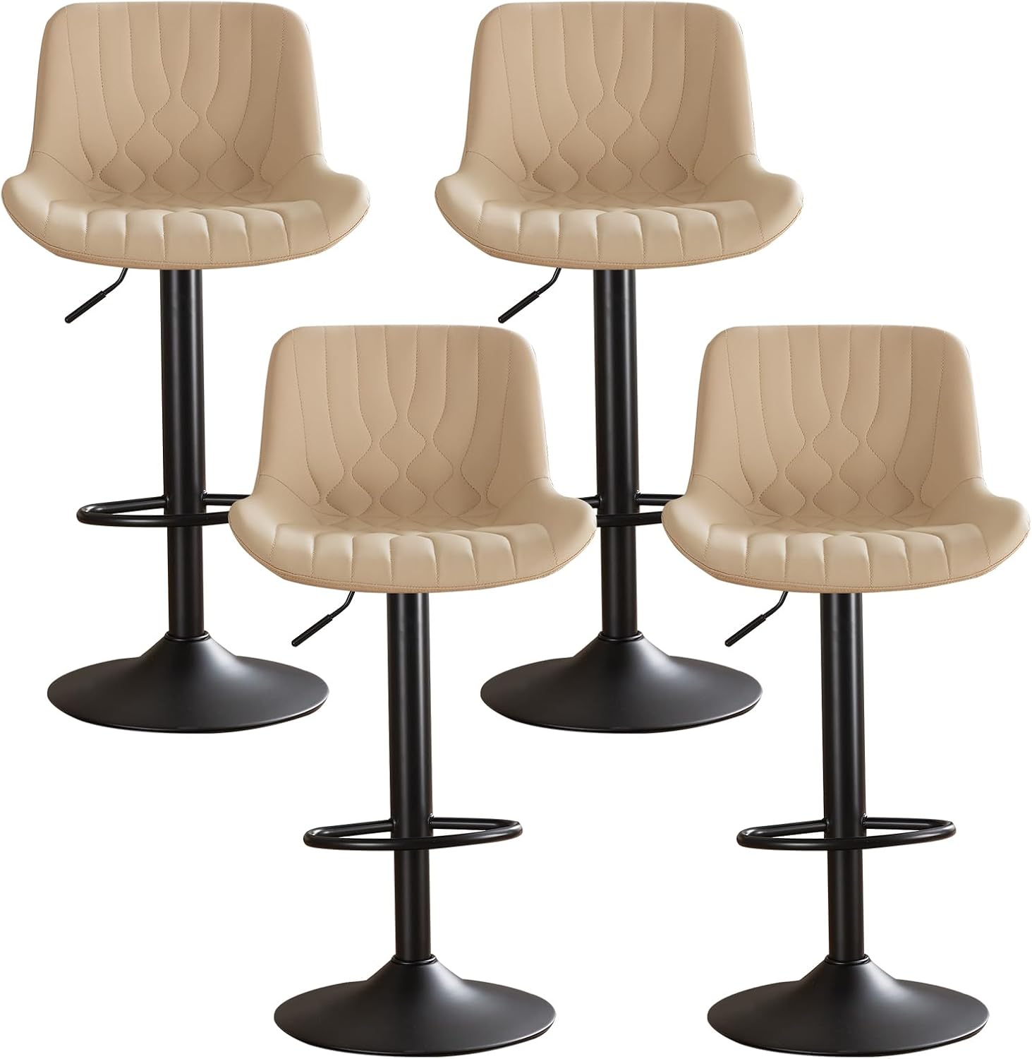 Modern Adjustable Bar Stools Set of 2,Swivel Backs with Faux Leather Counter Height for Kitchen Island Breakfast Bar Chairs Padded Seats for Bar(Black) - Image 4