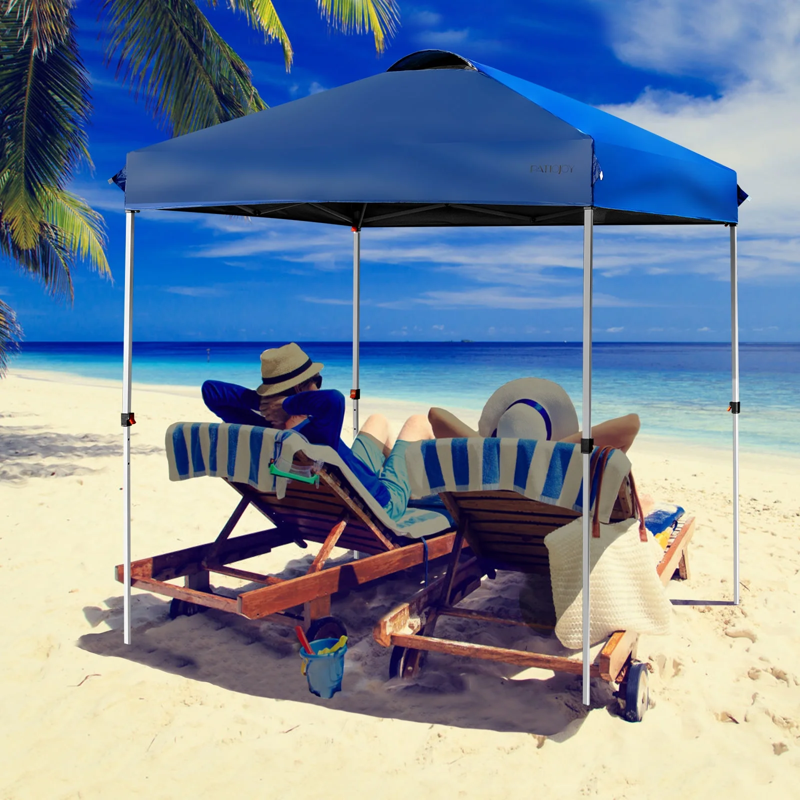 Patiojoy 6.6-?x 6.6-?Pop-up Canopy Tent Outdoor Camping Sun Shelter w/ Portable Roller Bag & 4 Weight Bags Blue - Image 6