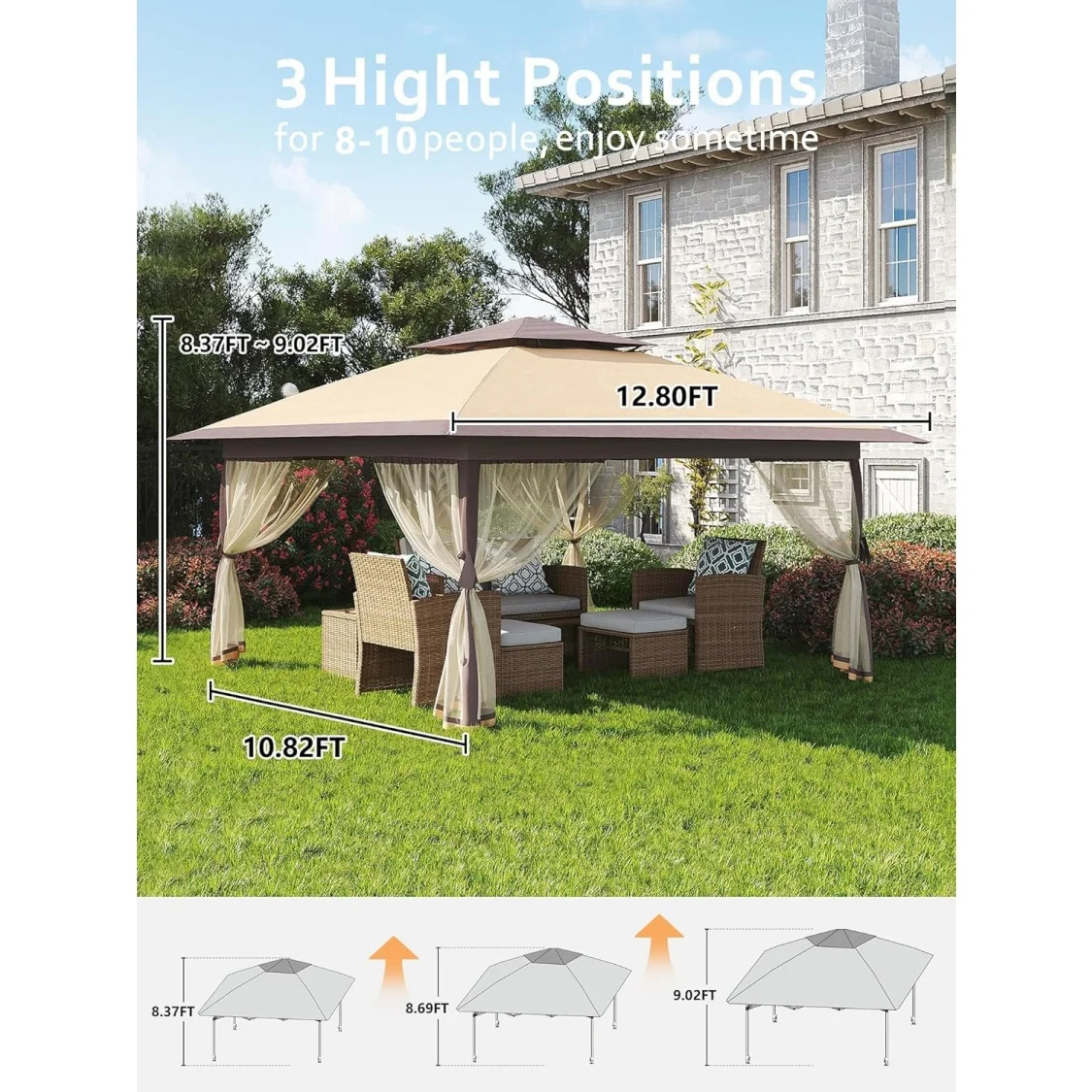 13x13FT with Expansion Bolts, Canopy Tent, Heavy Duty Party Tent & Shelter with Double Roofs, Mosquito Nettings and Privacy Screens Tent for Party, Wedding, Outdoor Dining, Patio, Backyar - Image 24