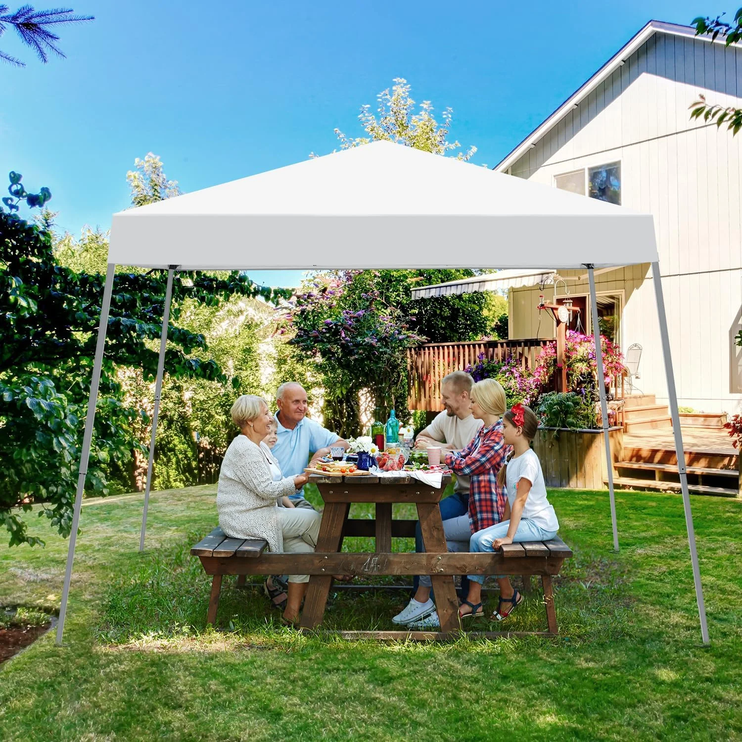 Canopy Tent, 10X10 FT Pop Up Canopy Outdoor Instant Tent Slant Legs with Carrying Bag, Portable Gazebo Shelter for Patio Deck Garden and Beach - 8X8 FT Canopy Cover (Dark Blue) - Image 22