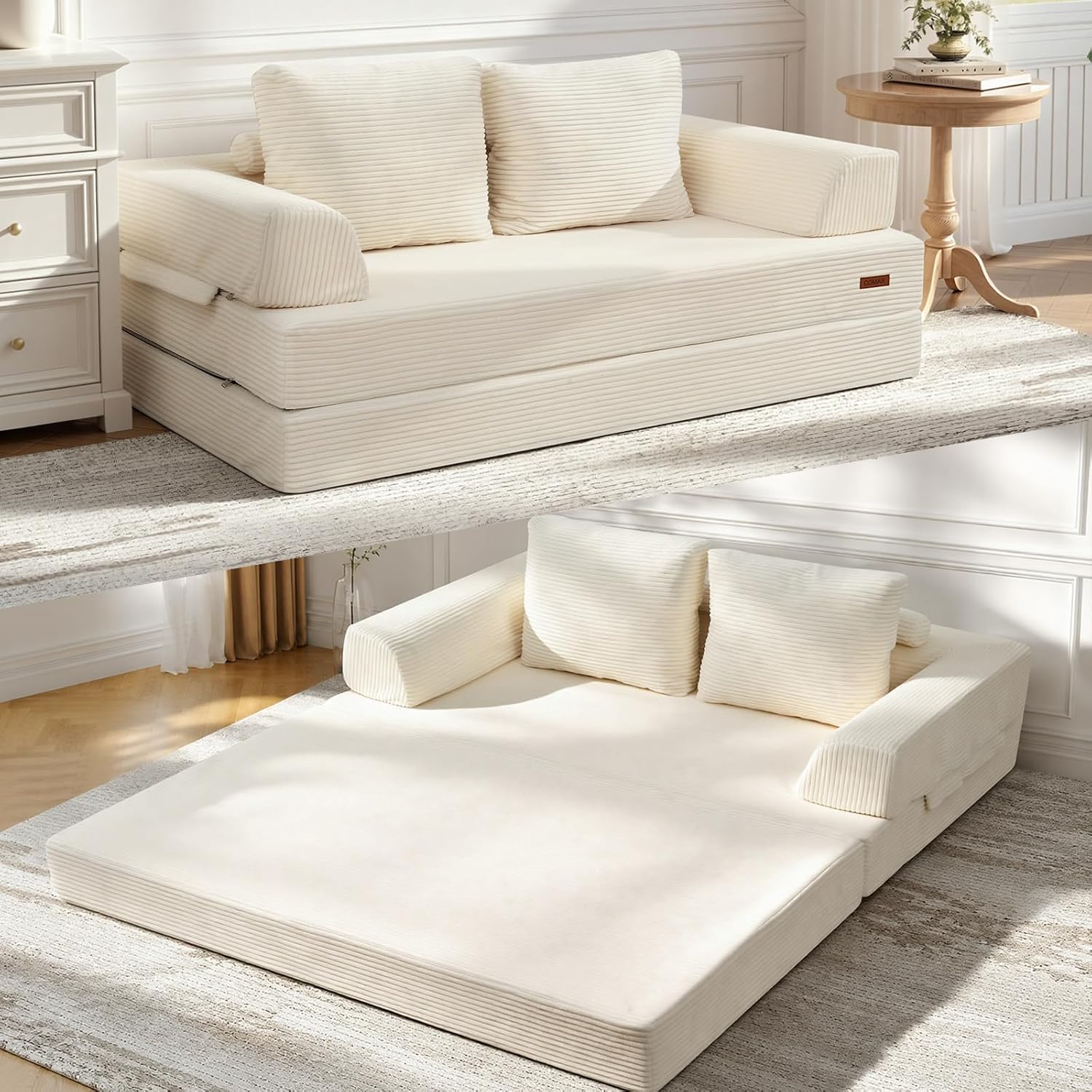 Convertible Futon Sofa Bed, 59" Folding Boneless Loveseat Small Couch - Image 4