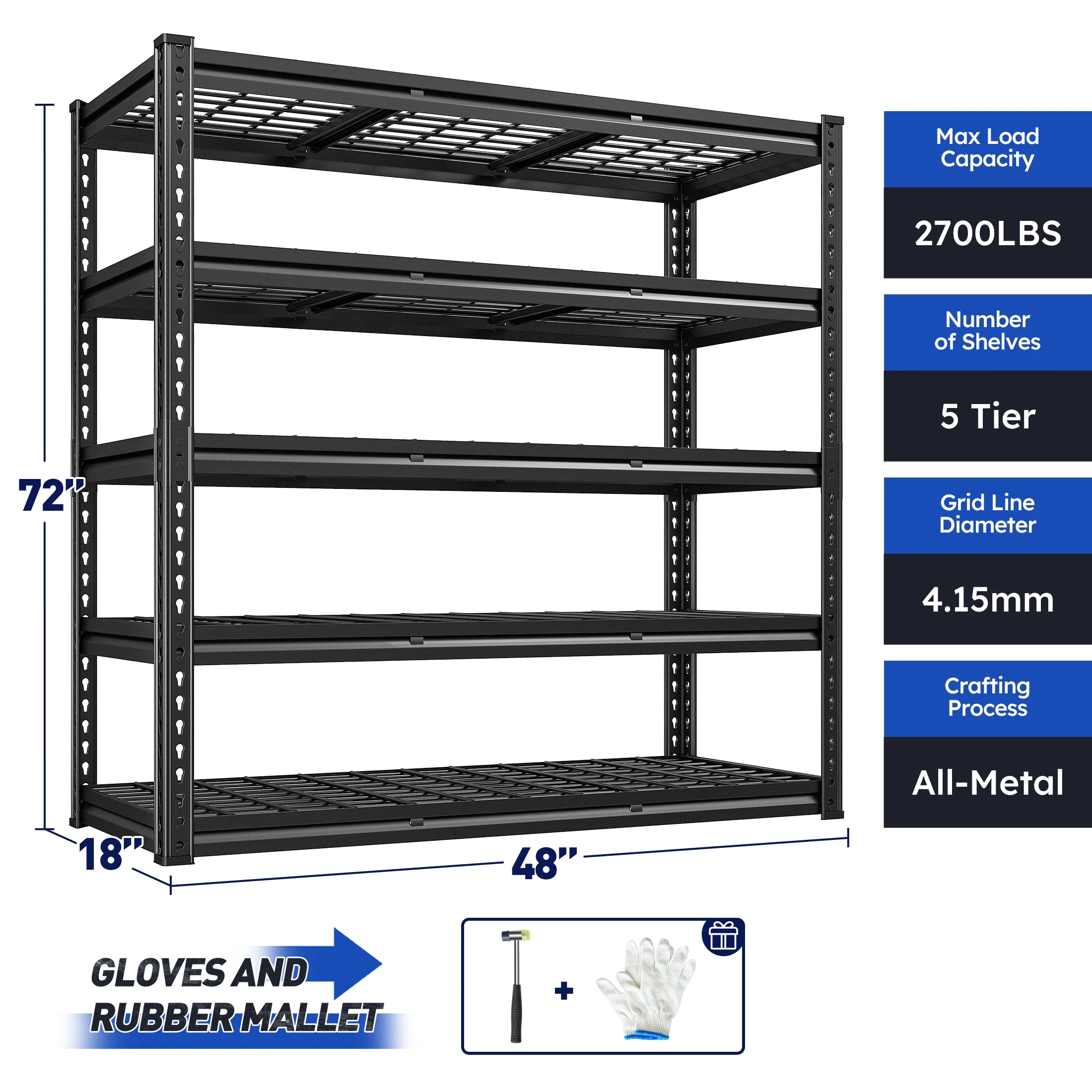 REIBII 48" W Garage Shelving Units 5 Tier Storage Shelves Heavy Duty Adjustable Metal Utility Shelf-72" H x 48" W x 24" D - Image 19