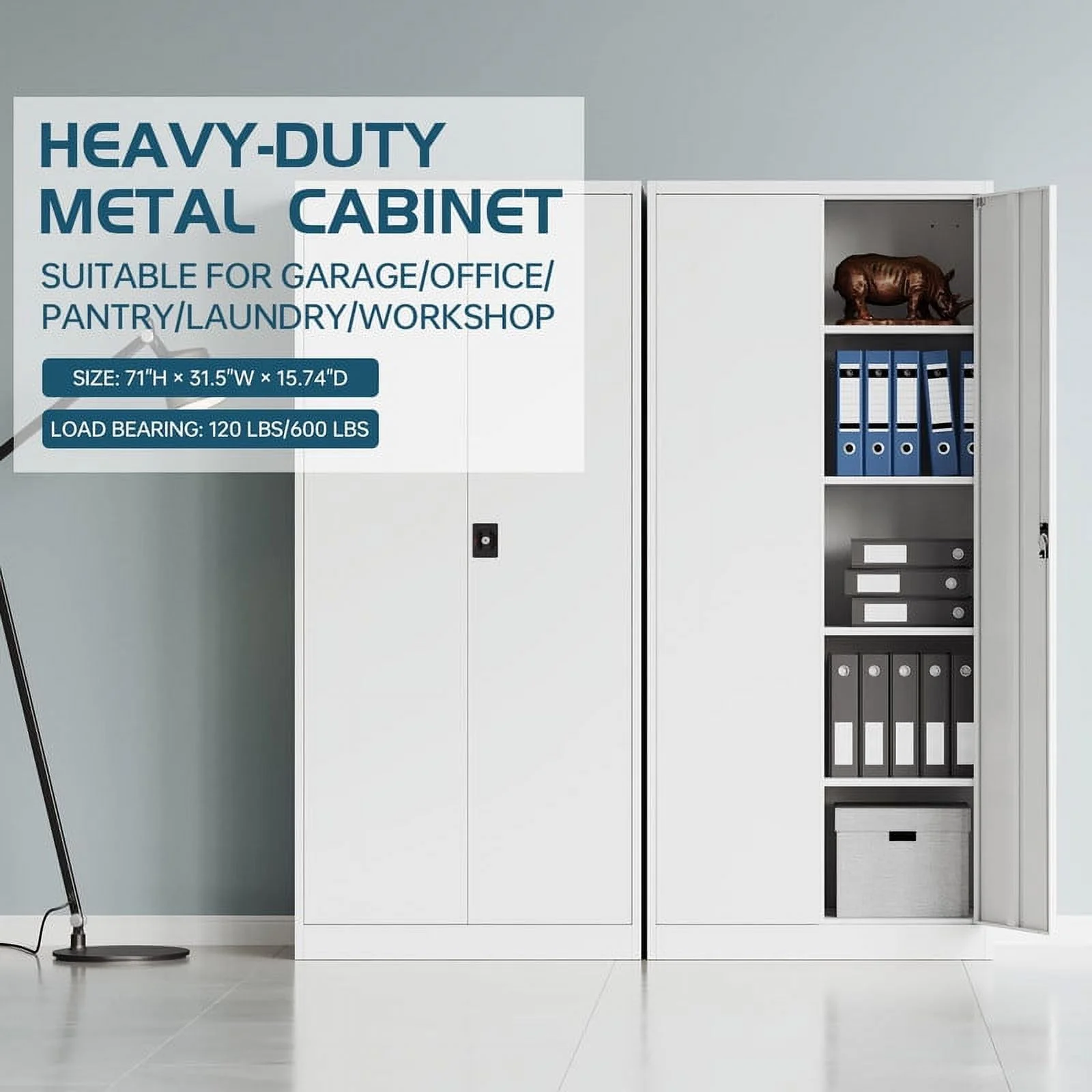 MIIIKO 71" Metal Storage Locker Metal Garage Locker Cabinets with Locking Door and 4 Adjustable Shelves, Steel Classic Storage Cabinet for Home, School, Office, Garage - Image 6