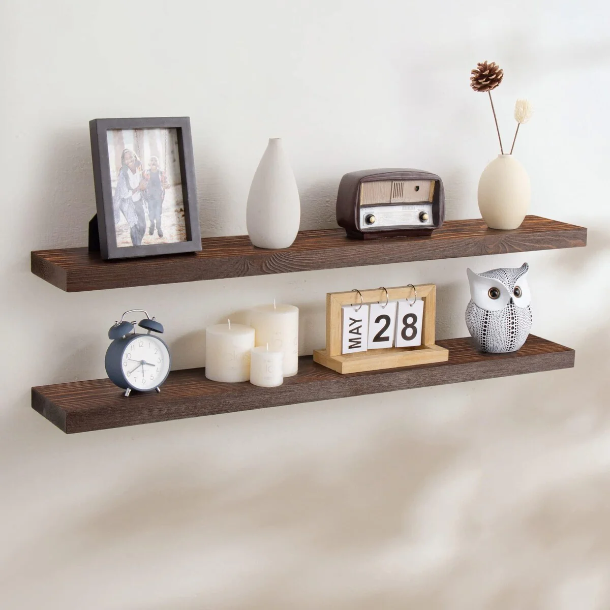 Set of 2 Handcrafted European Pine Floating Wall Shelves, Natural Rustic Wood - Image 11