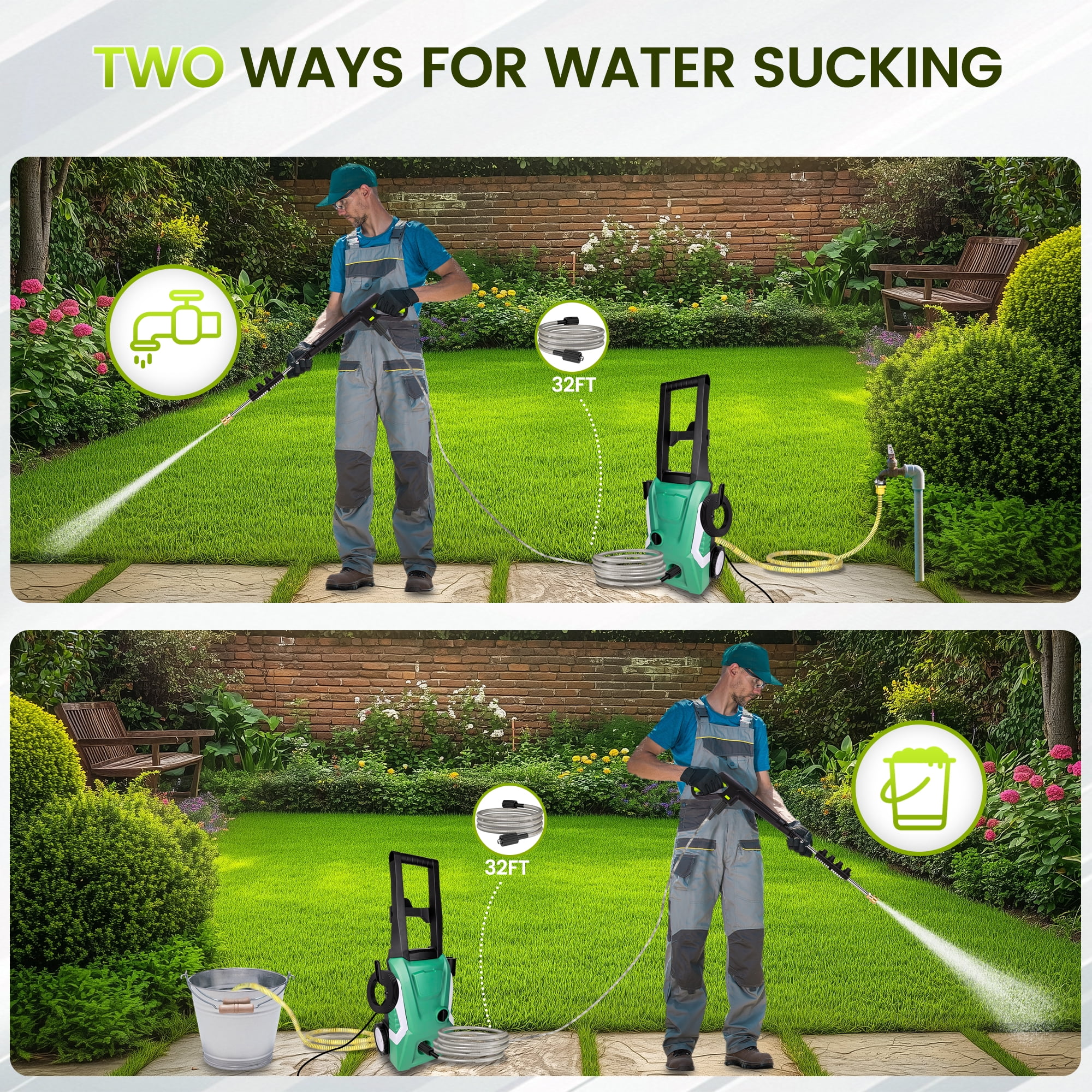 OHHANI Electric Pressure Washer with 32 ft Hose, 2030 PSI Max 2.4 GPM 220V with Foam Cannon 4 Nozzles for Cleaning Cars Patios Driveways Fences Pools - Image 5