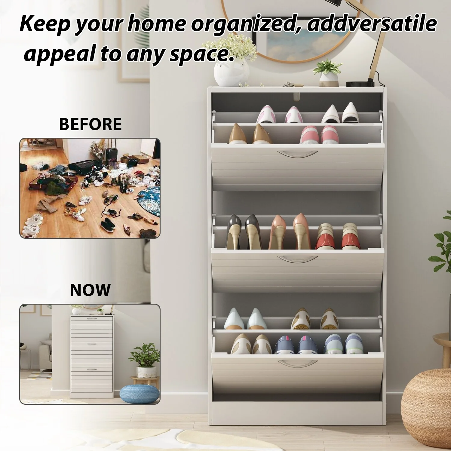 Modern Shoe Storage Cabinet for Entryway and Hallway, Space-Saving Shoe Organizer - Image 25