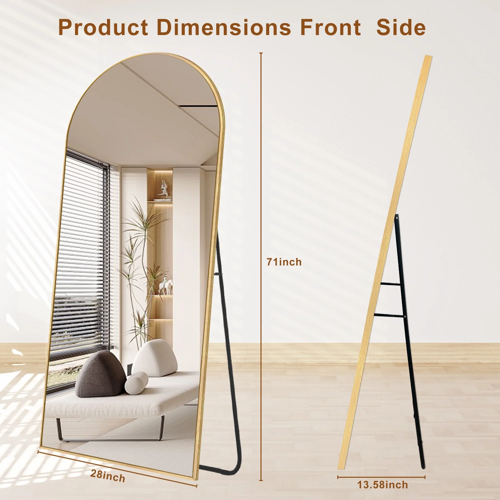 Modern Arched Full Length Floor Mirror, Aluminum Alloy Frame Standing Full Body Mirror - Image 44