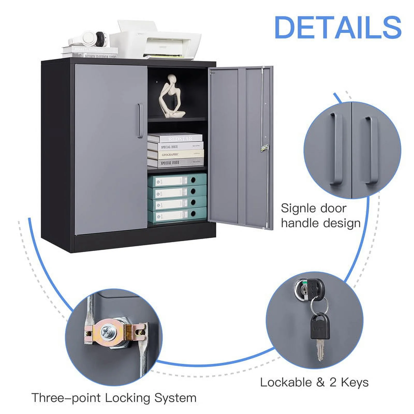 MIIIKO 71" Metal Storage Locker Metal Garage Locker Cabinets with Locking Door and 4 Adjustable Shelves, Steel Classic Storage Cabinet for Home, School, Office, Garage - Image 31