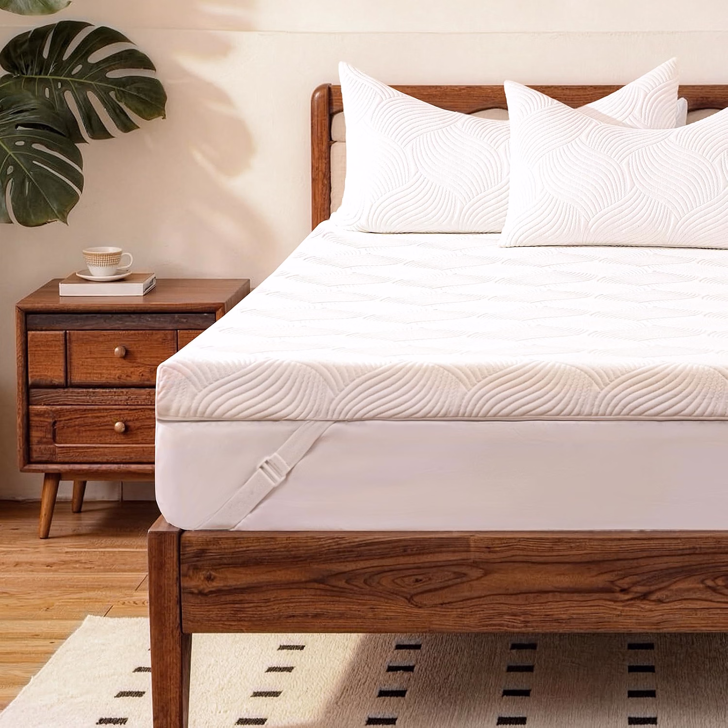JSELF 3 Inch Gel Memory Foam Mattress Topper, Dual-Layer Cooling Bed Topper with Bekaert Fabric Cover, Wave-Textured Pressure Relief for Back Pain, Non-Slip Design, CertiPUR-US & Oeko-Tex (Queen) - Image 2