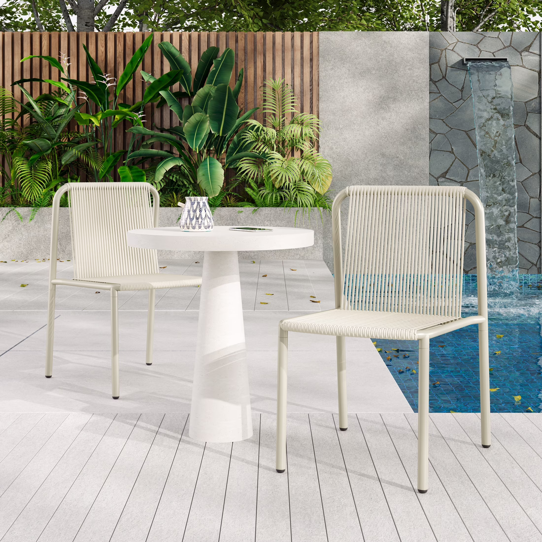 Christopher Knight Home Modern Rattan Patio Dining Chairs, Metal Frame, Green, Set of 2 - Image 3