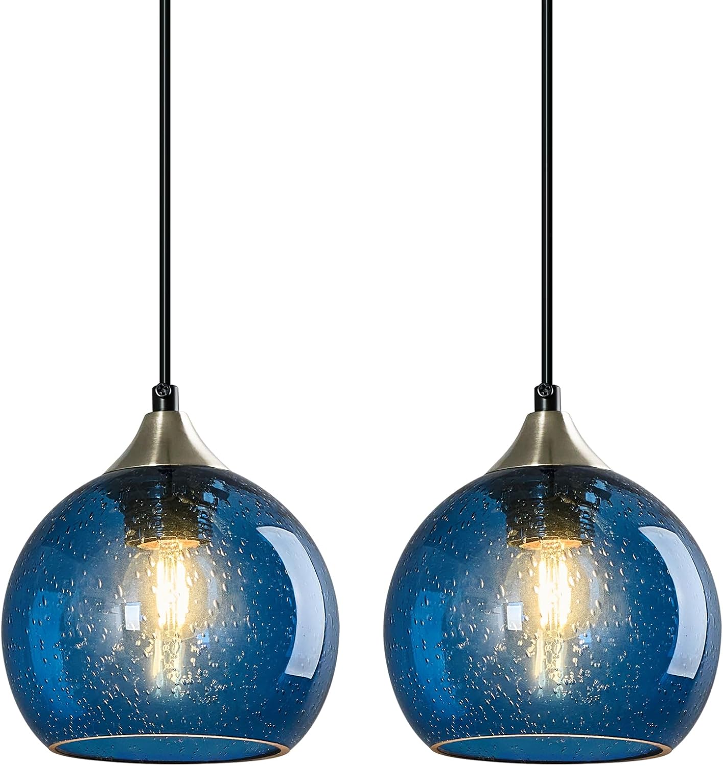 Amber Pendant Lights Kitchen Island 3 Pack, 5.9 in Seeded Glass Globe - Image 17