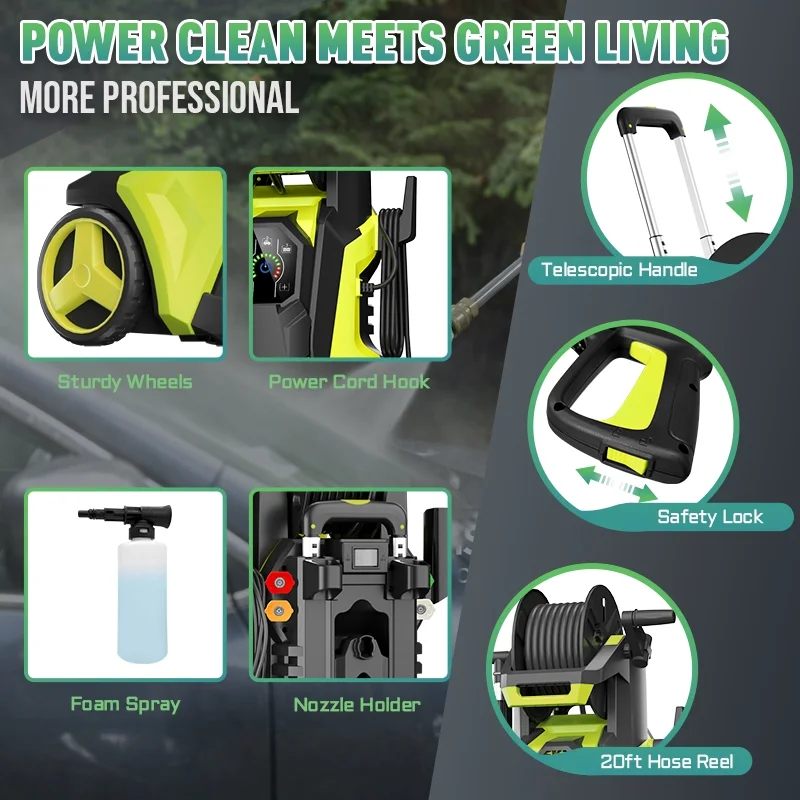 Electric Pressure Washer 5000PSI-Max 3.6GPM Power Washer Touch Screen Adjustable Pressure,4 Nozzles and 500ml Foam Cannon Power Washer Cleaning for Patio Yellow - Image 6