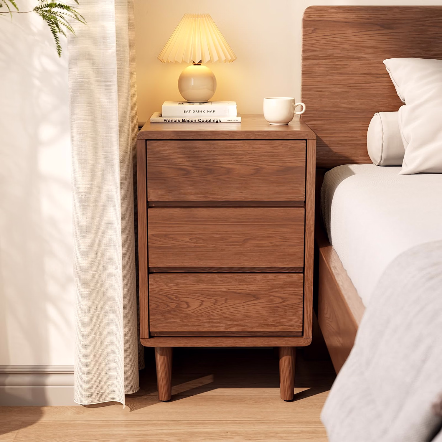 Solid Wood Nightstand Walnut Night Stand with Drawers Mid Century Modern Nightstand with Storage,Wood Night Stand,Small Bedside Table for Bedroom,Living Room,Office,Walnut Bedside Table - Image 7