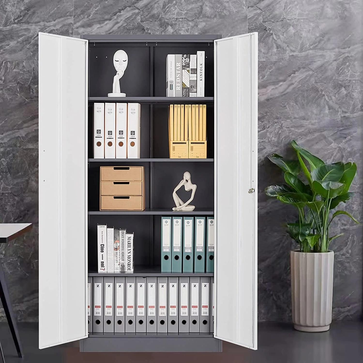 MIIIKO Metal Storage Cabinet with Locking Doors, Black Garage Lockable Steel Cabinets with 4 Doors and 5 Shelves for Home, Garage, Pantry Workshop Warehouse - Image 16