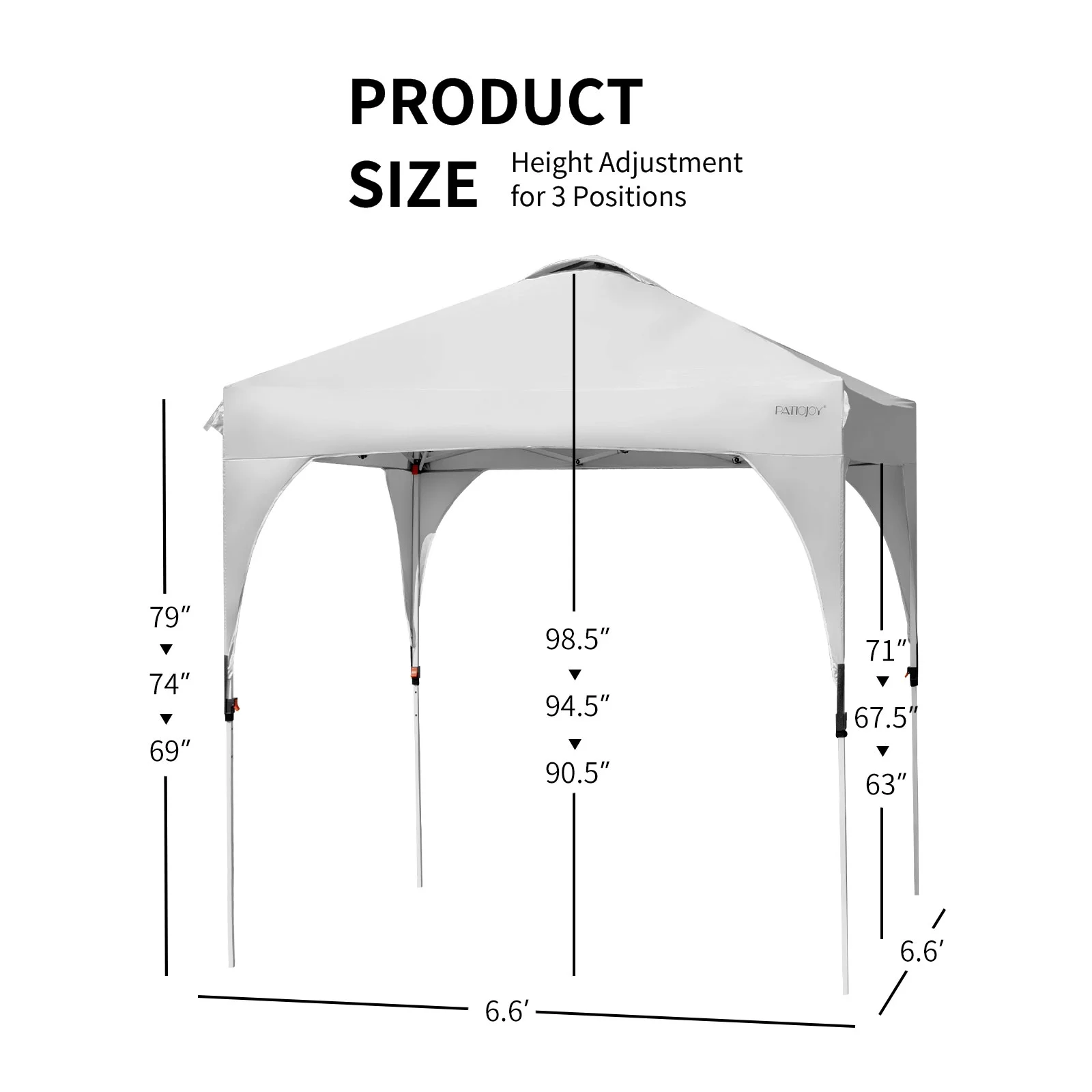 Patiojoy Pop-up Canopy Tent 6.6' x 6.6' Height Adjustable Commercial Instant Canopy w/ Portable Roller Bag White - Image 24