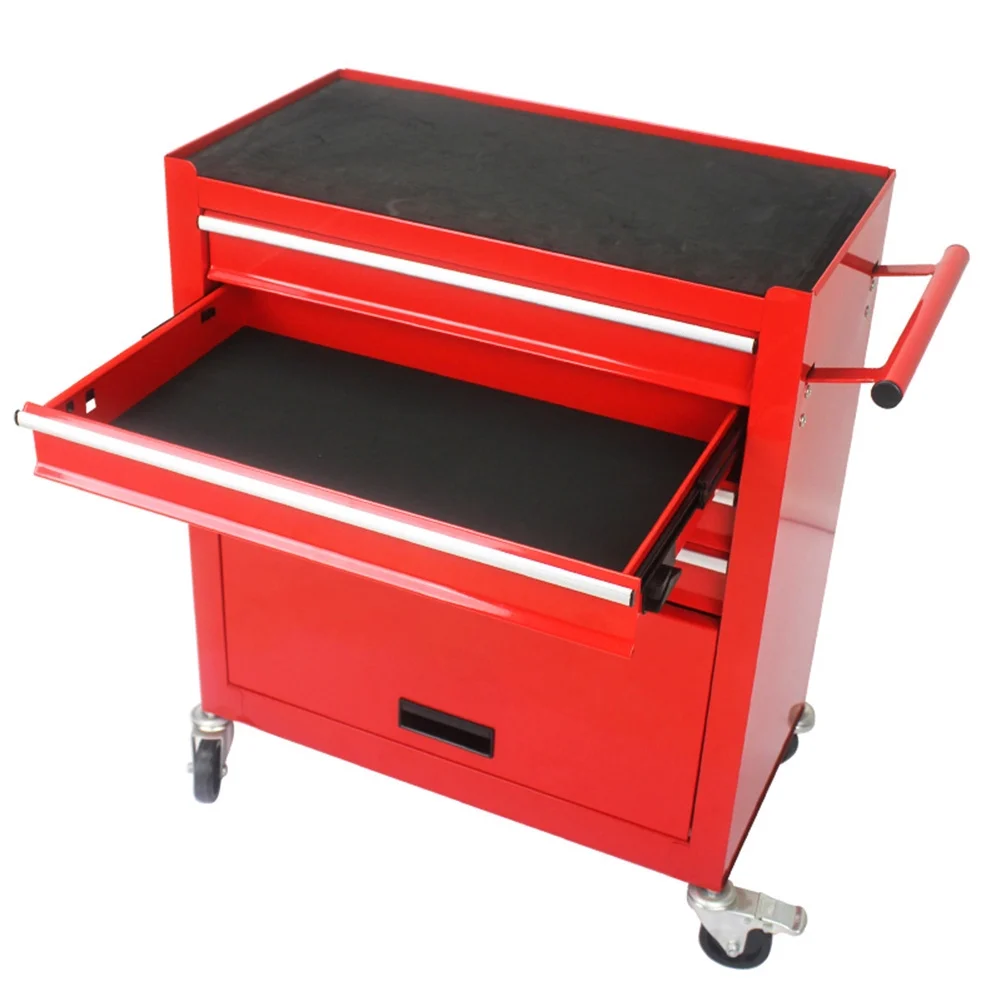 Rolling Tool Storage Cabinet With 4 Drawers, 4 Wheels, 2 Parking Brakes Tool Chest Cart, 5-Tier Rolling Tool Set for Handyman, Workshop, Home (Red) - Image 4