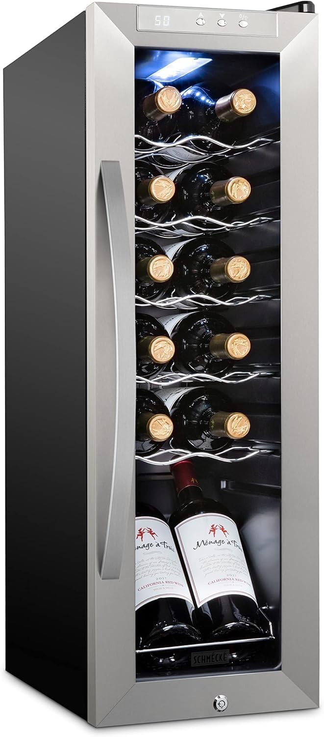 12 Bottle Compressor Wine Cooler Refrigerator w/ Lock | Large Freestanding Wine Cellar | 41F-64F Digital Temperature Control Wine Fridge for Red, White, Champagne or Sparkling Wine - Black - Image 14