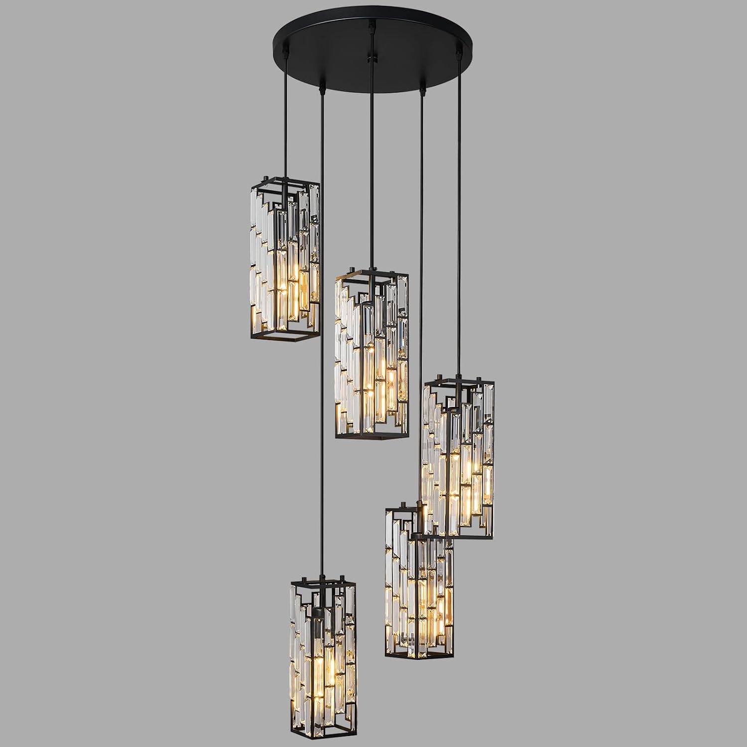 Black Pendant Lighting, Modern Pendant Light, Mini Crystal Chandeliers, Adjustable Pendant Light Fixture for Kitchen Island, Dining Room & Bedroom (3 Pack)