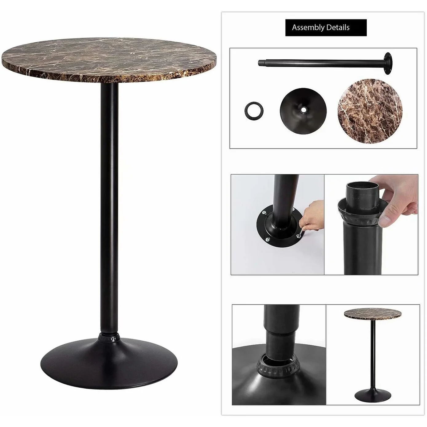 Round Bistro Pub Table, Bar Height Cocktail Table with Metal Base and MDF Top, 23.8 Inch - Image 13