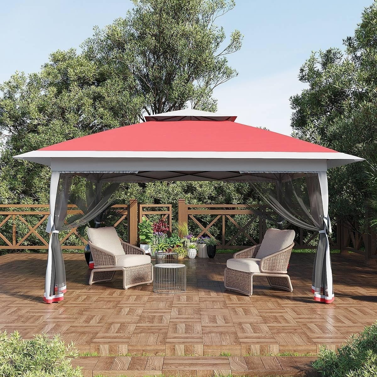 13x13FT with Expansion Bolts, Canopy Tent, Heavy Duty Party Tent & Shelter with Double Roofs, Mosquito Nettings and Privacy Screens Tent for Party, Wedding, Outdoor Dining, Patio, Backyar - Image 3