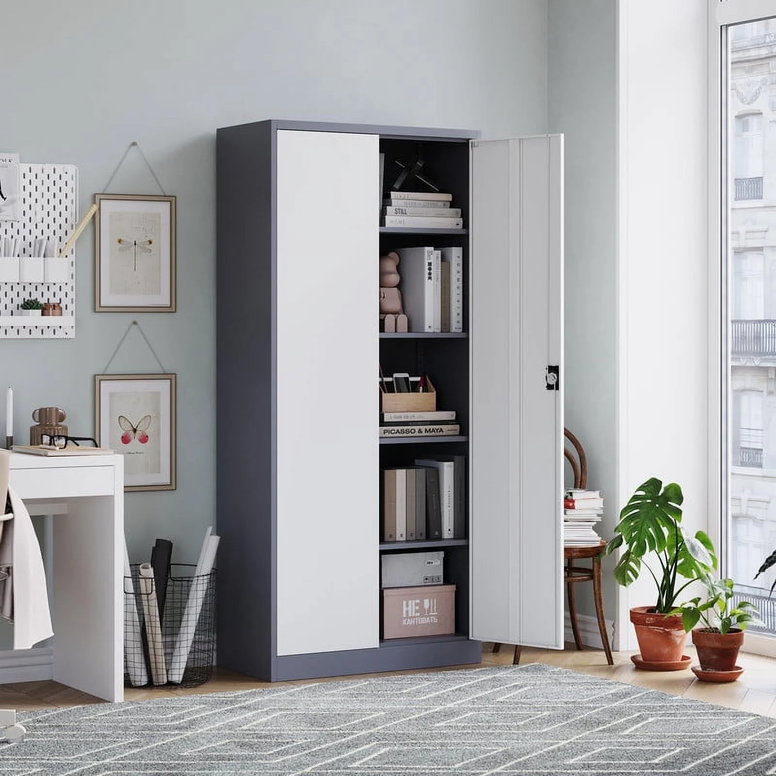 MIIIKO 71" Metal Storage Locker Metal Garage Locker Cabinets with Locking Door and 4 Adjustable Shelves, Steel Classic Storage Cabinet for Home, School, Office, Garage - Image 13