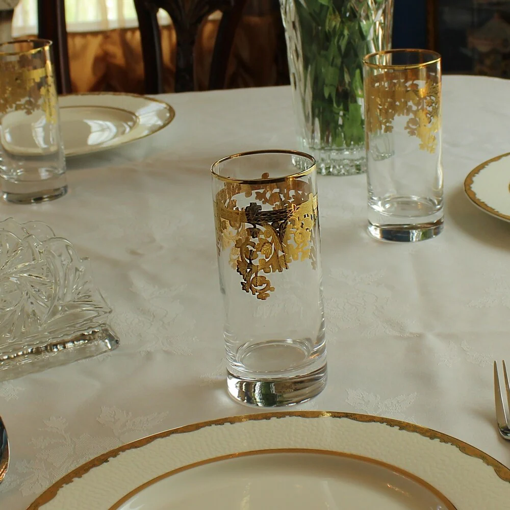 Set of 4 24K Gold Embellished Crystal Highball Tumblers, Made in Italy - Image 3