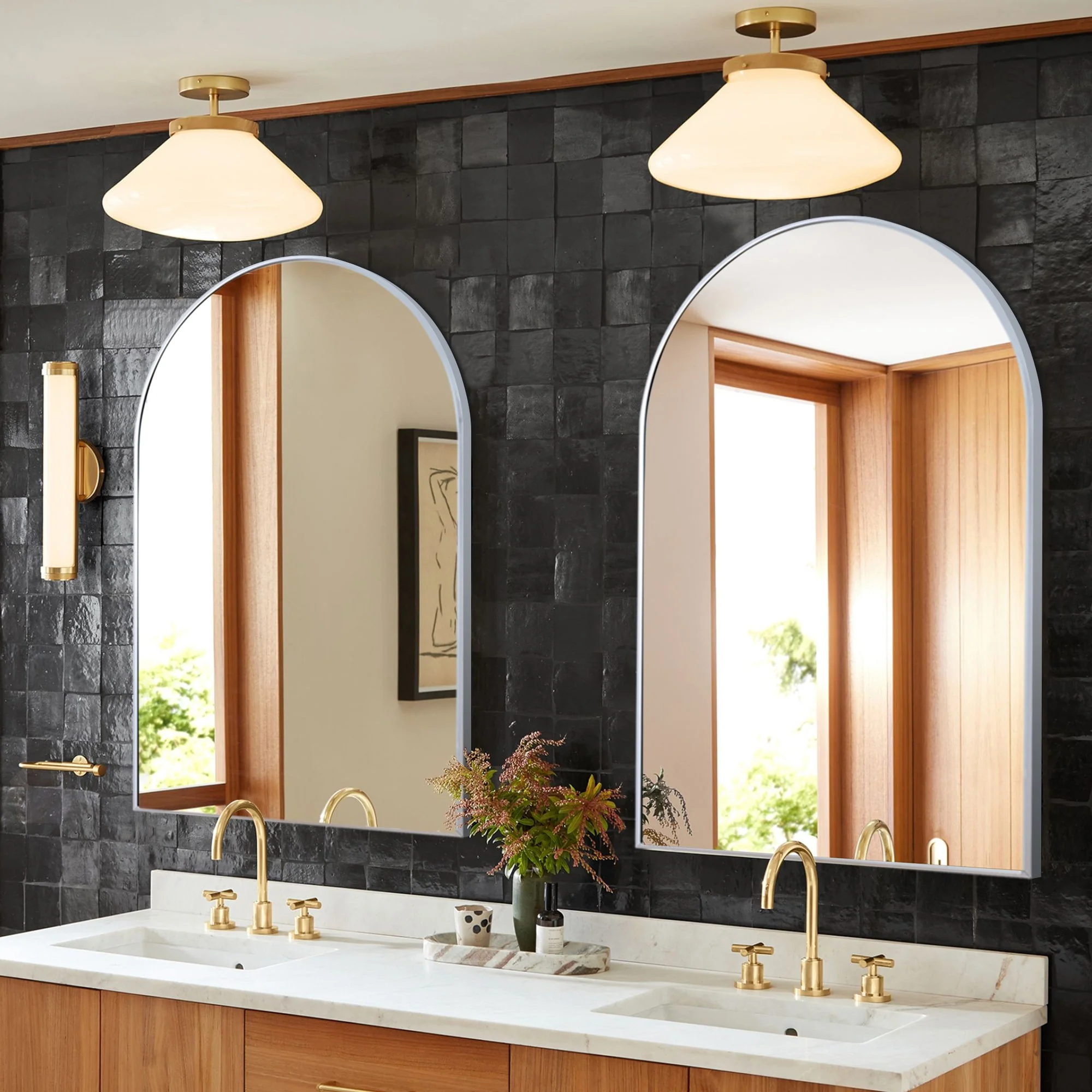 2 Pack 36x24 Inch Arched Bathroom Vanity Mirrors, Wall Mounted Decorative Mirrors for Bathroom and Bedroom - Image 2