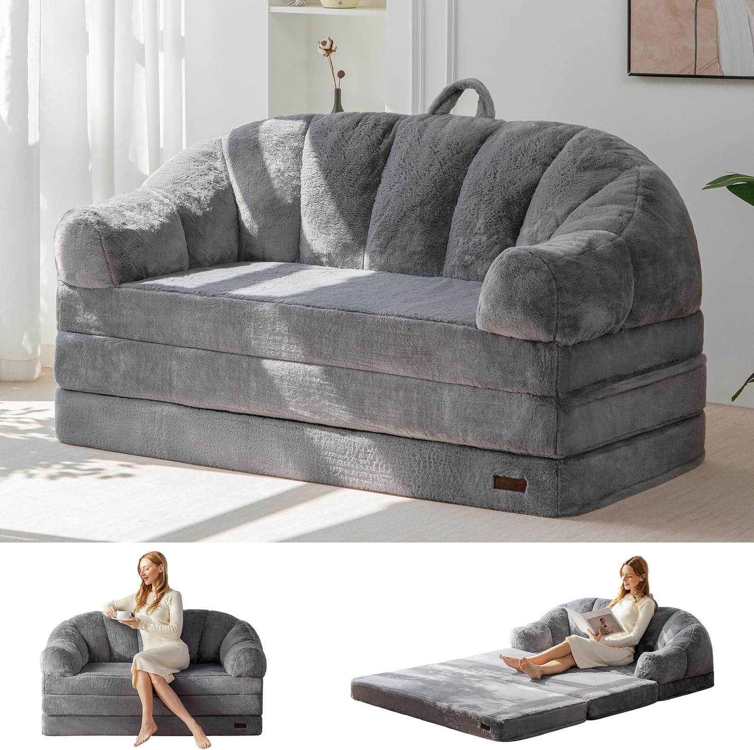 Folding Sofa Bed, 2 in 1 Convertible Sofa to Lounger - Image 4